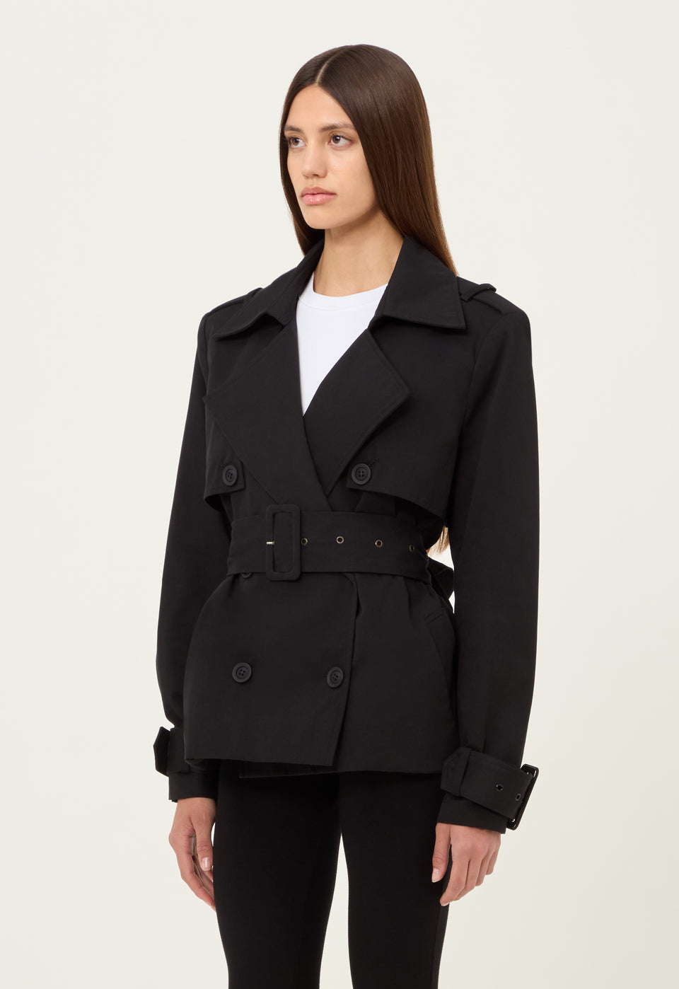 Cargo Cropped Trench Coat in Black