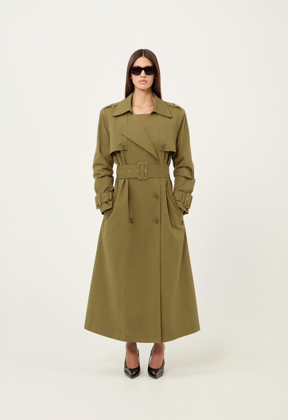 Cargo Trench Coat in Army Green