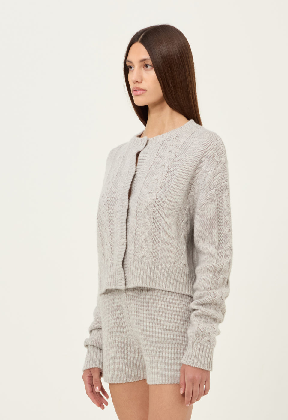 Cashmere Cable Knit Cardigan in Grey