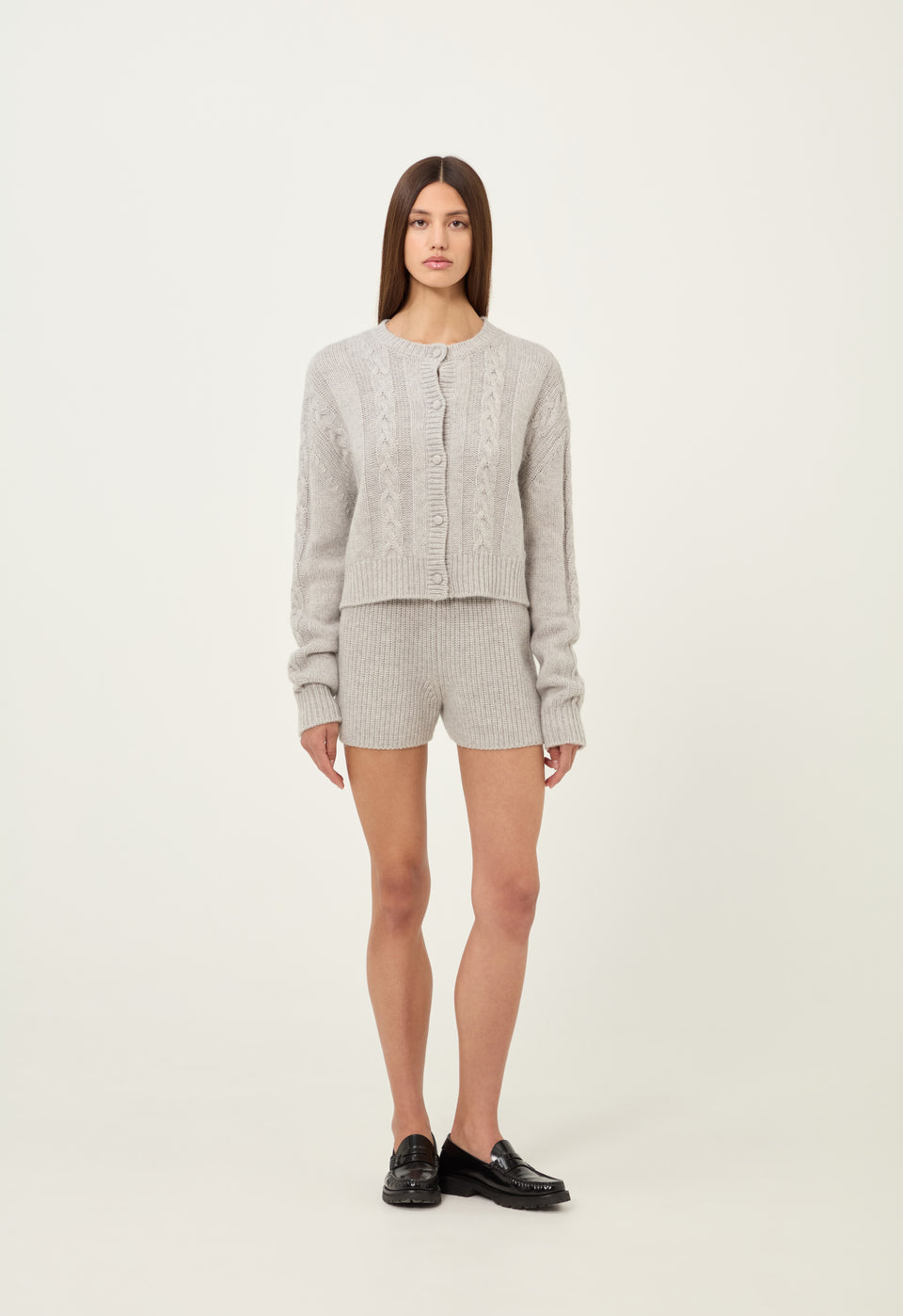 Cashmere Cable Knit Short in Grey