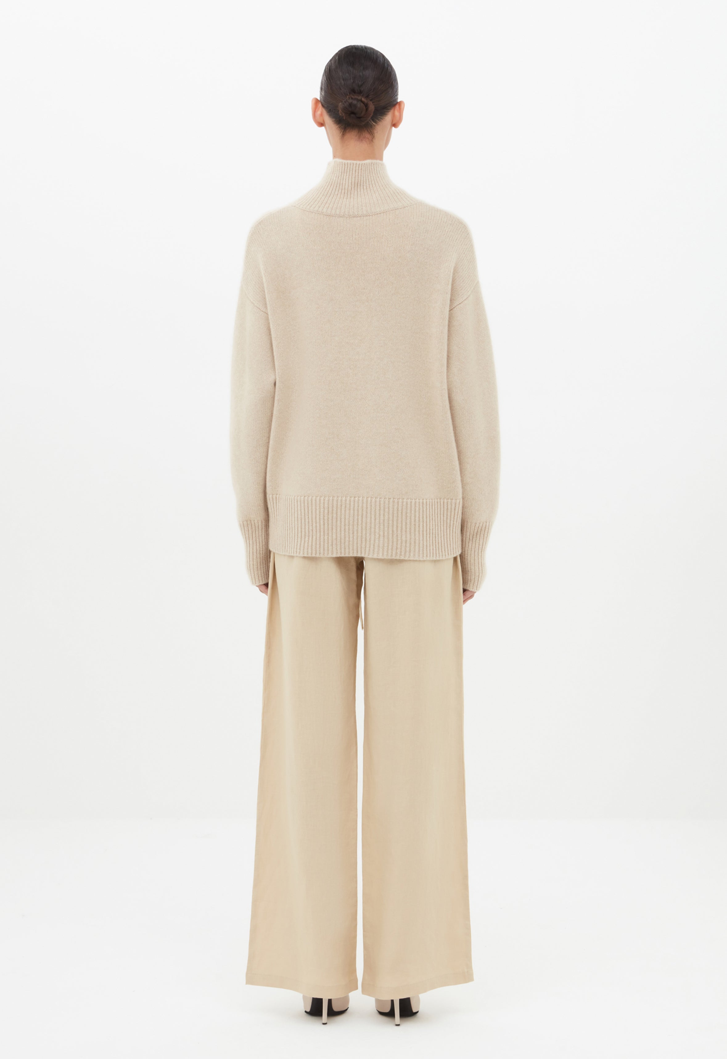 Cashmere Roll Neck Jumper in Beige AEXAE, Cashmere, Jumper, Beige