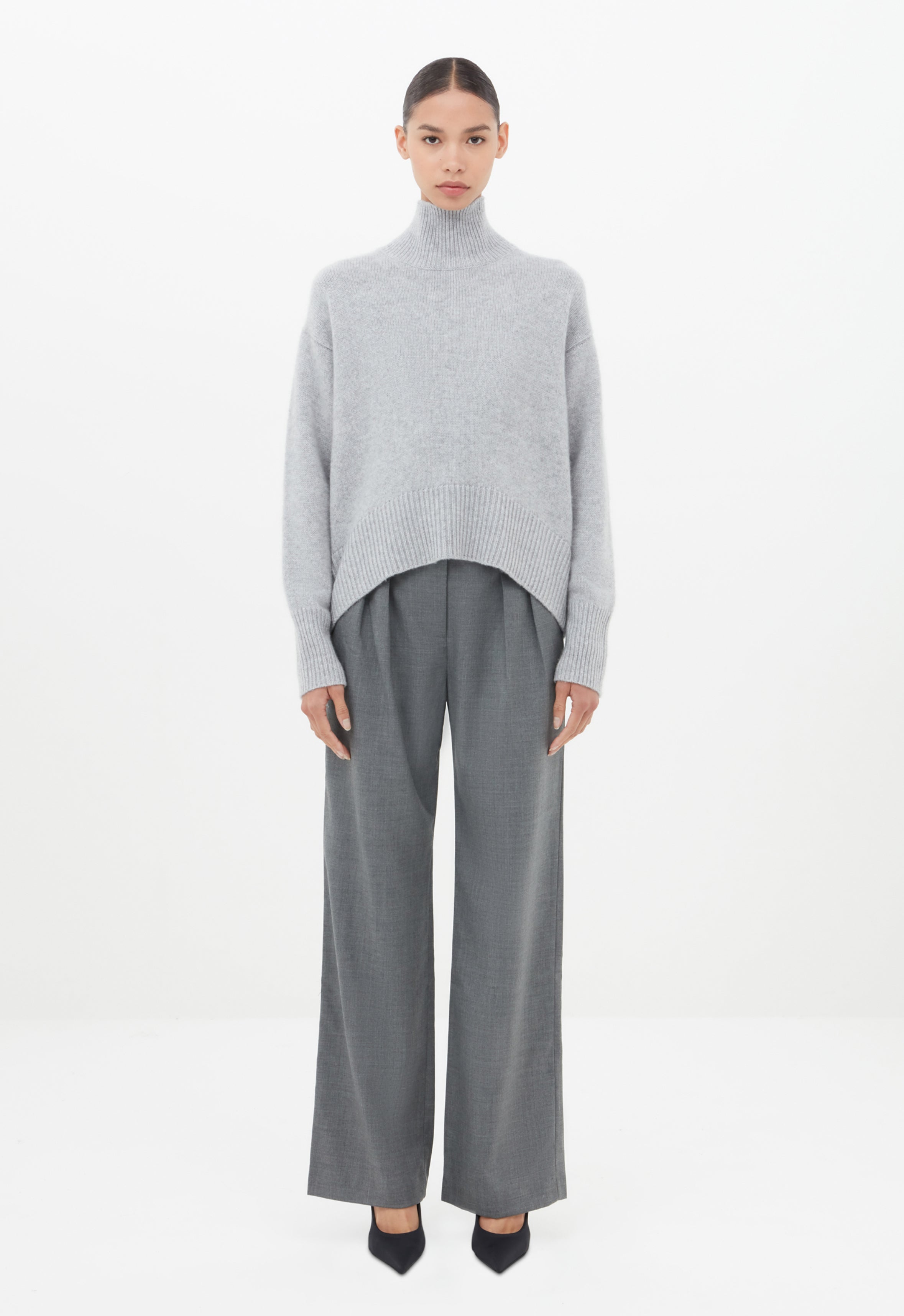 Wool Pleated Trouser in Grey AEXAE, Wool, Trouser, Grey