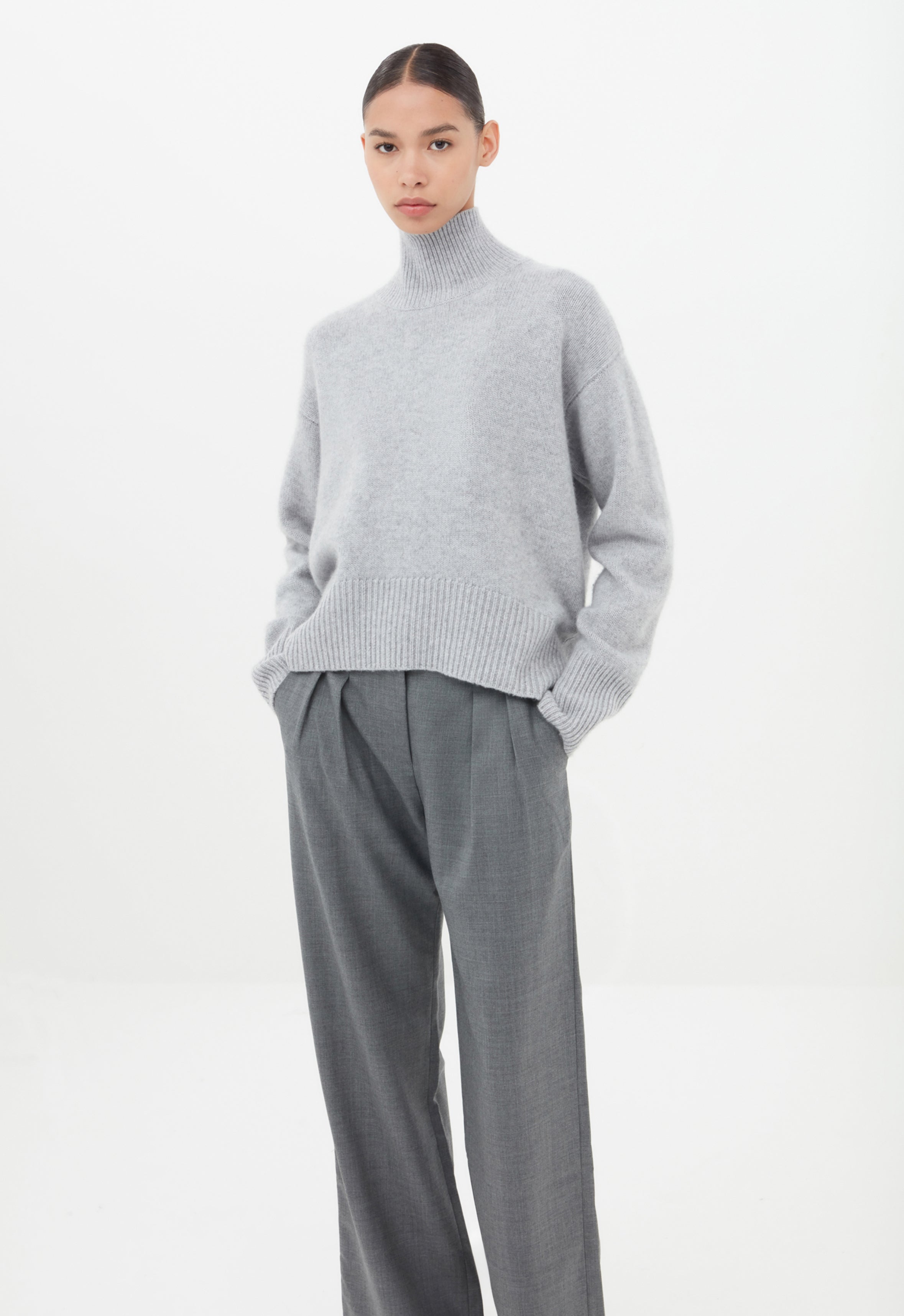 Wool Pleated Trouser in Grey AEXAE, Wool, Trouser, Grey