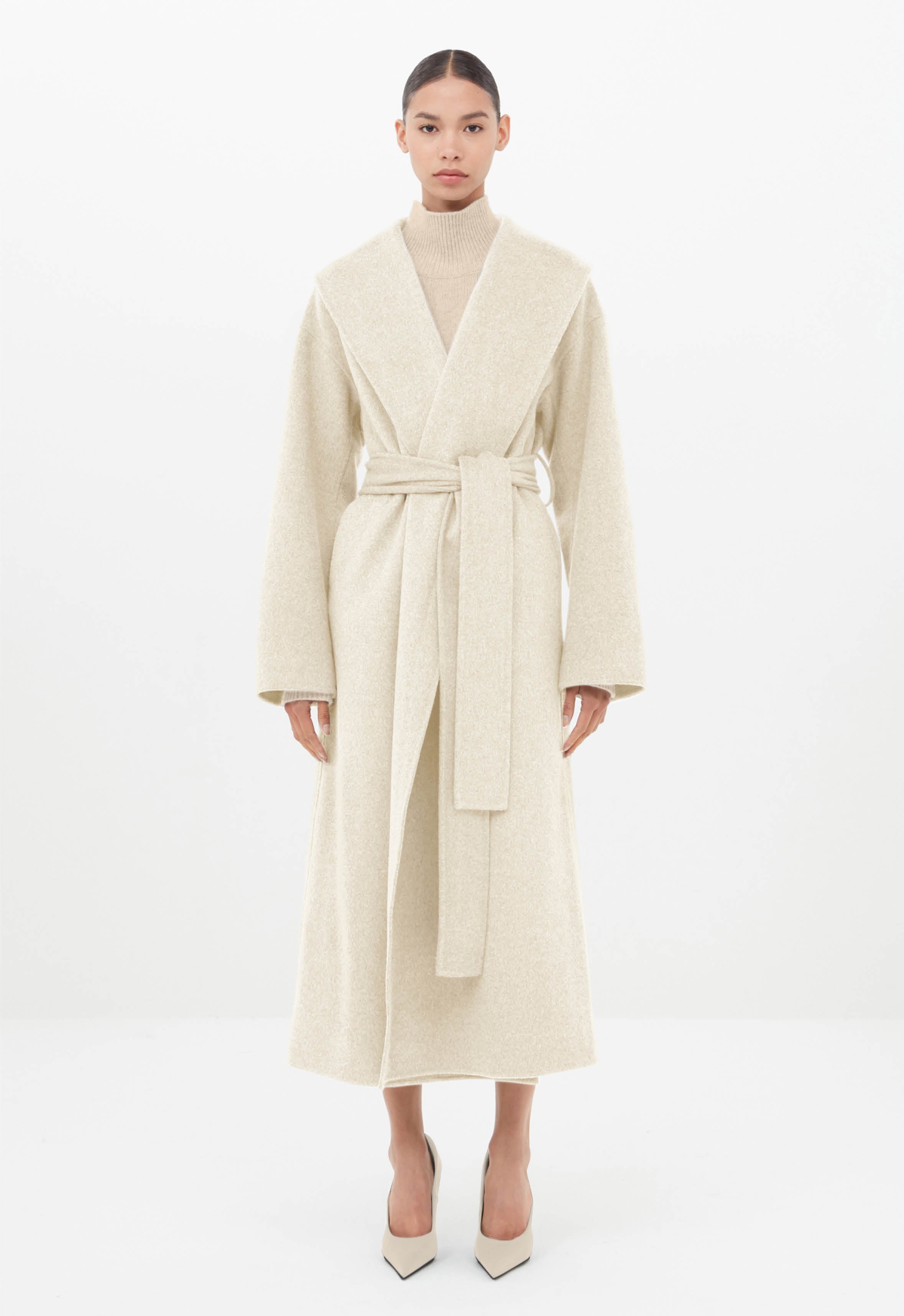 Cashmere Wrap Coat in Cream AEXAE, Cashmere, Cream,Coat