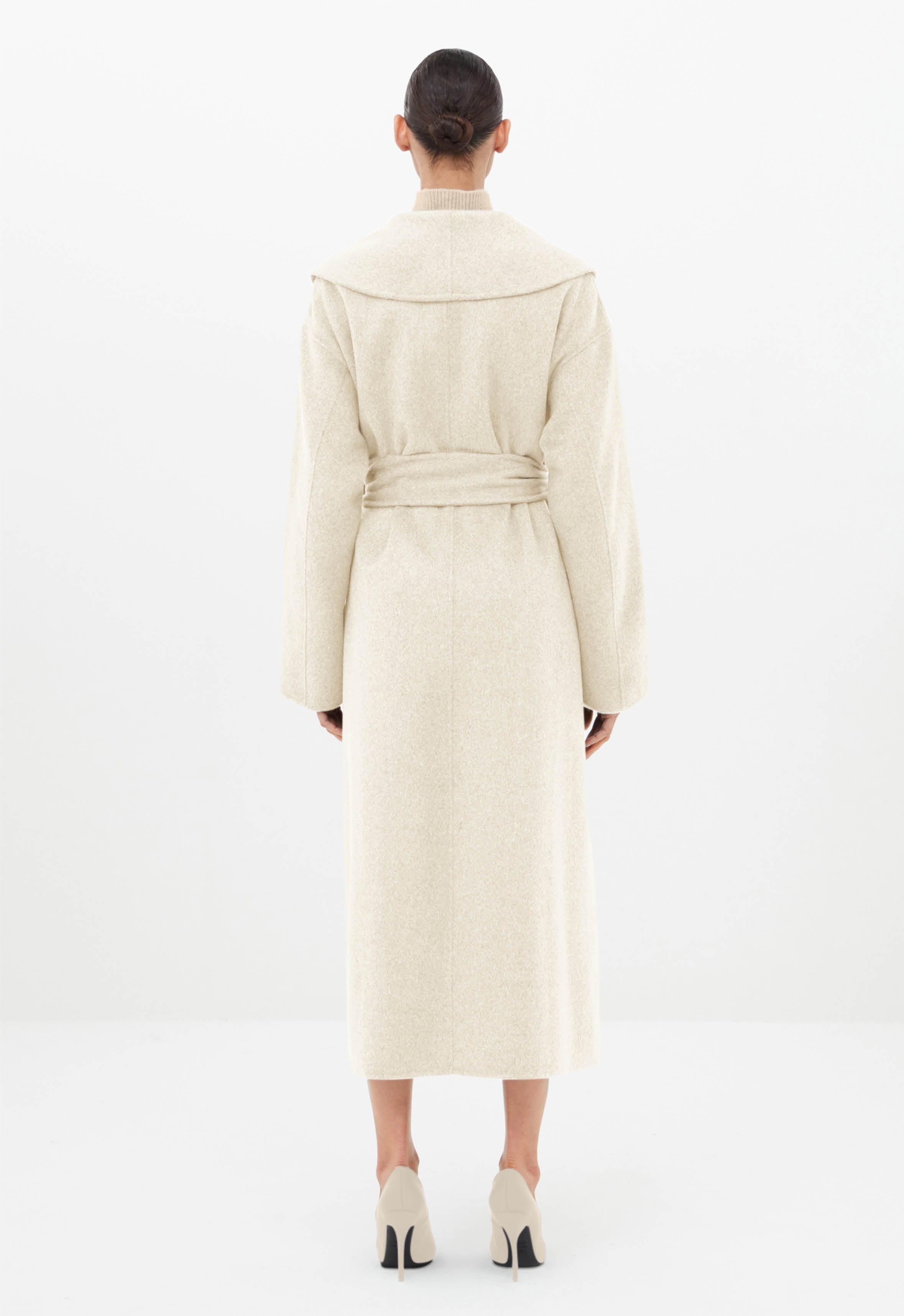 Cashmere Wrap Coat in Cream AEXAE, Cashmere, Cream,Coat