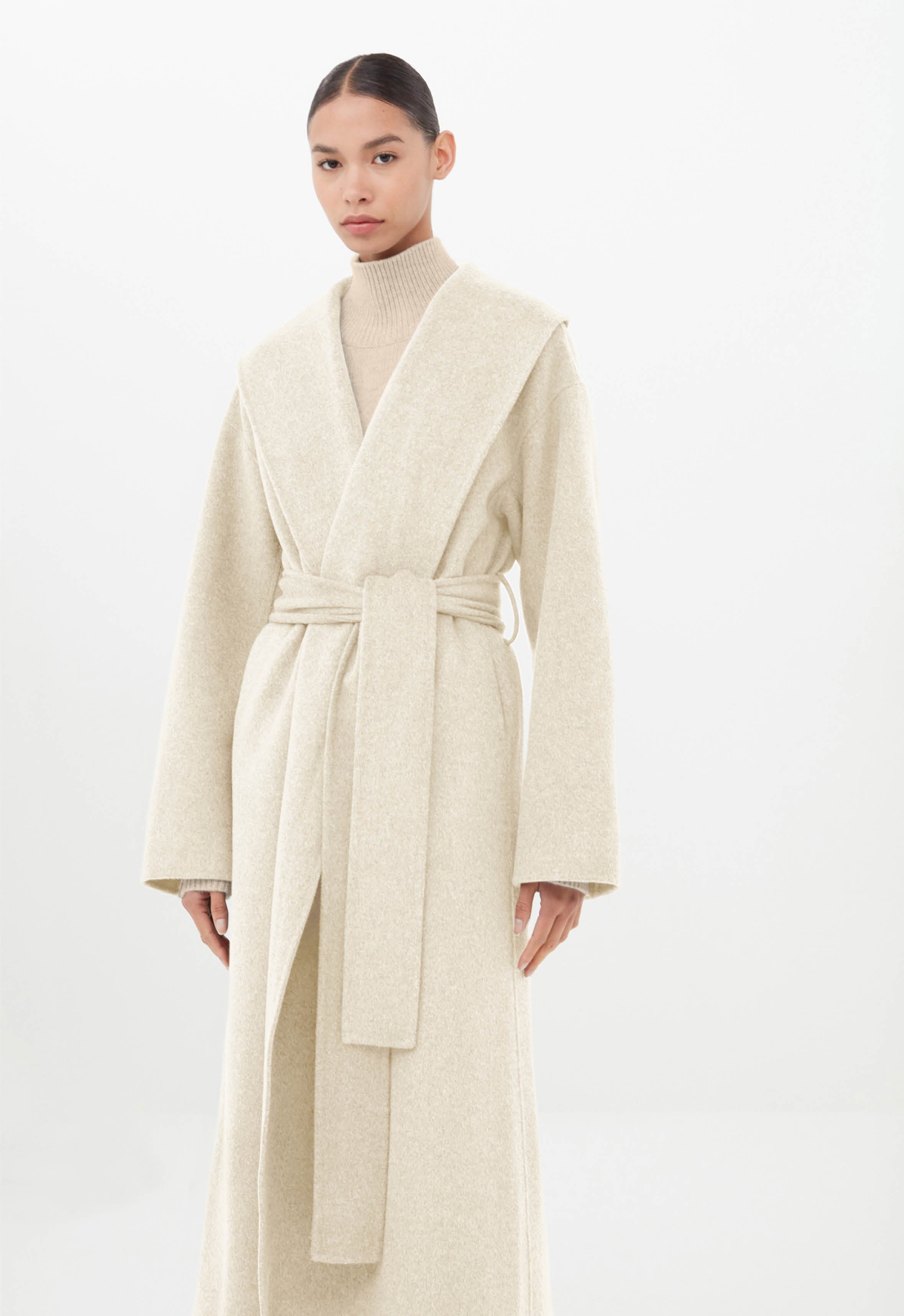 Cashmere Wrap Coat in Cream AEXAE, Cashmere, Cream,Coat