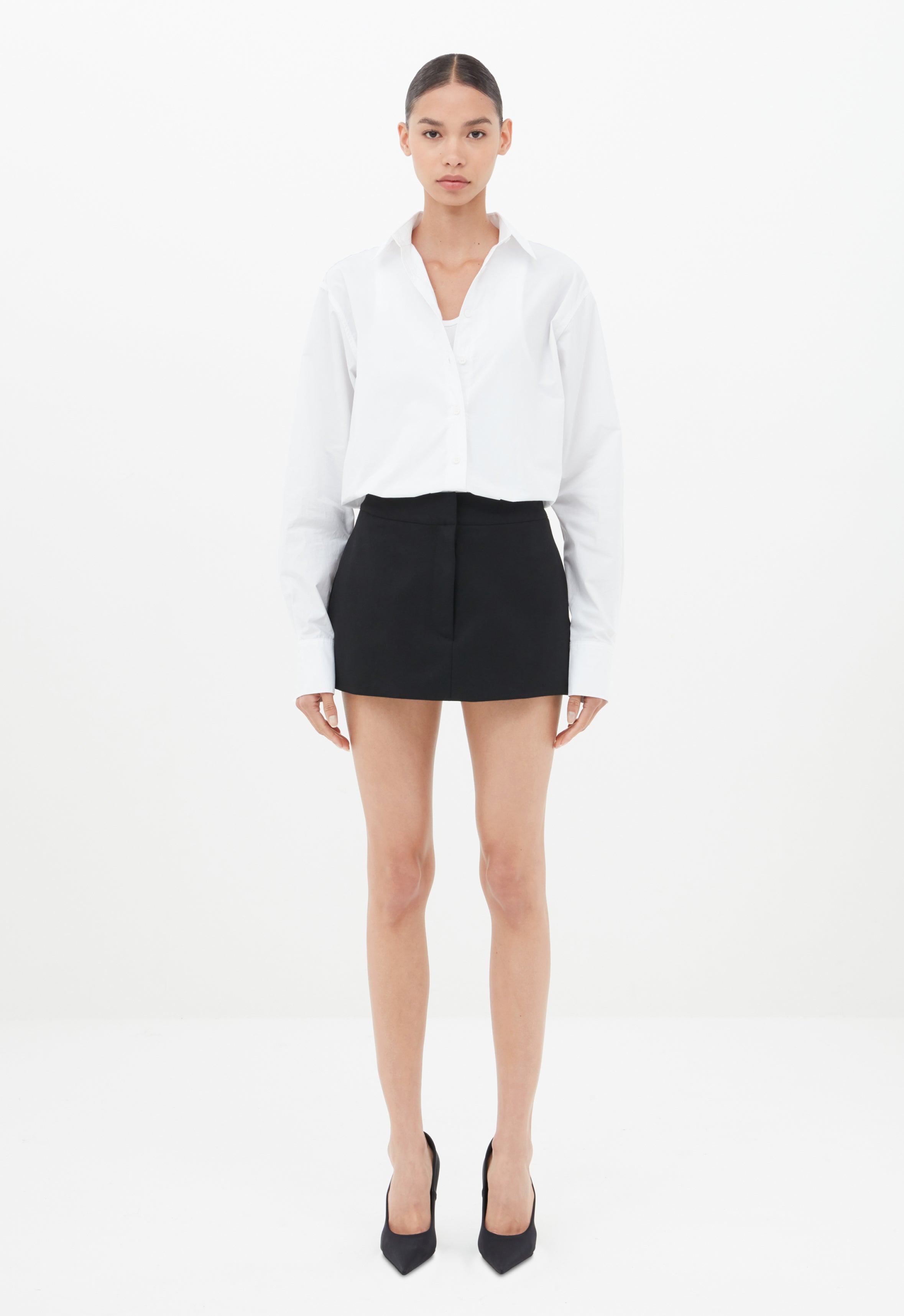 Cotton Slim Fit Shirt in White AEXAE, Cotton, Shirt, White