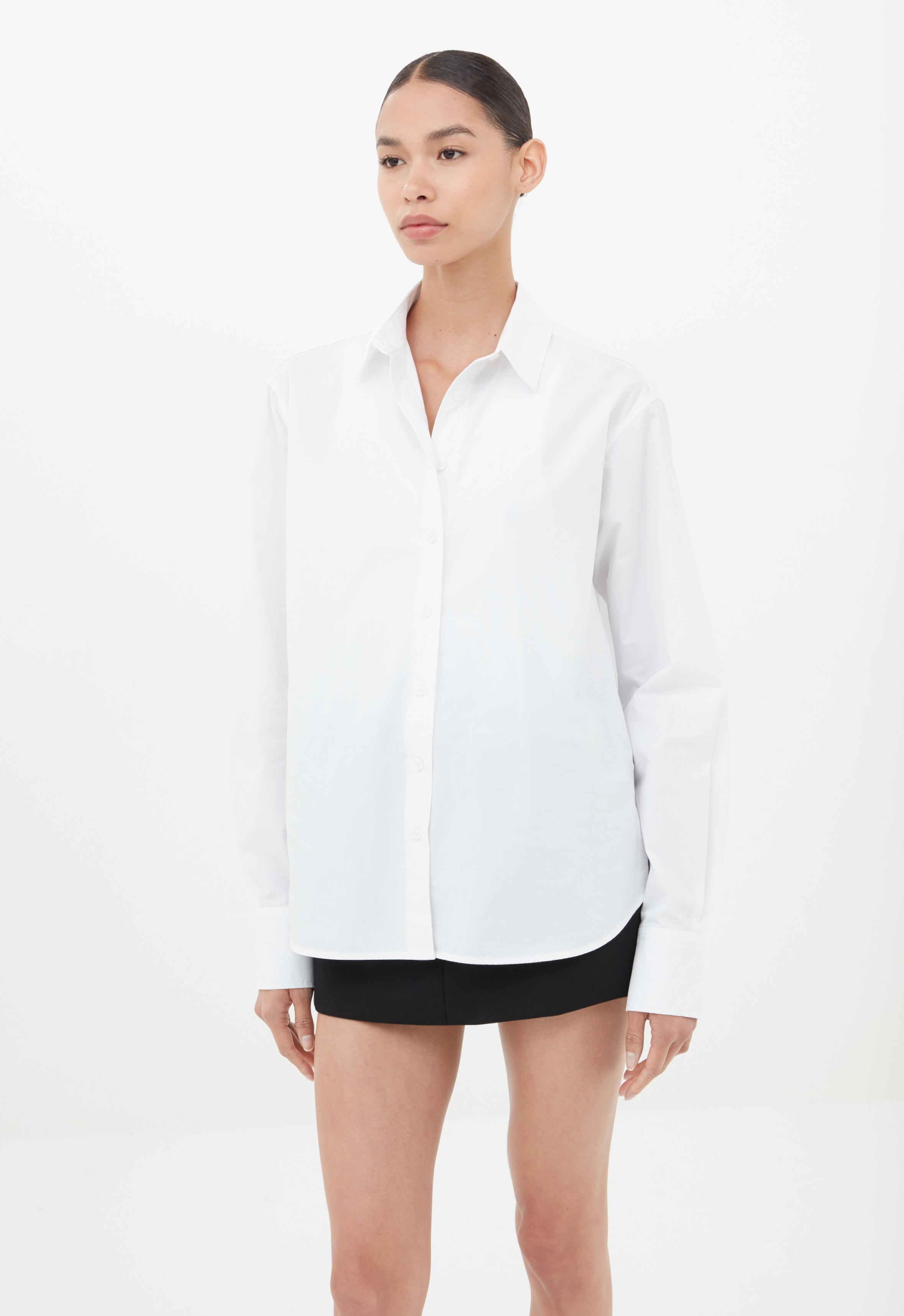 Cotton Slim Fit Shirt in White AEXAE, Cotton, Shirt, White