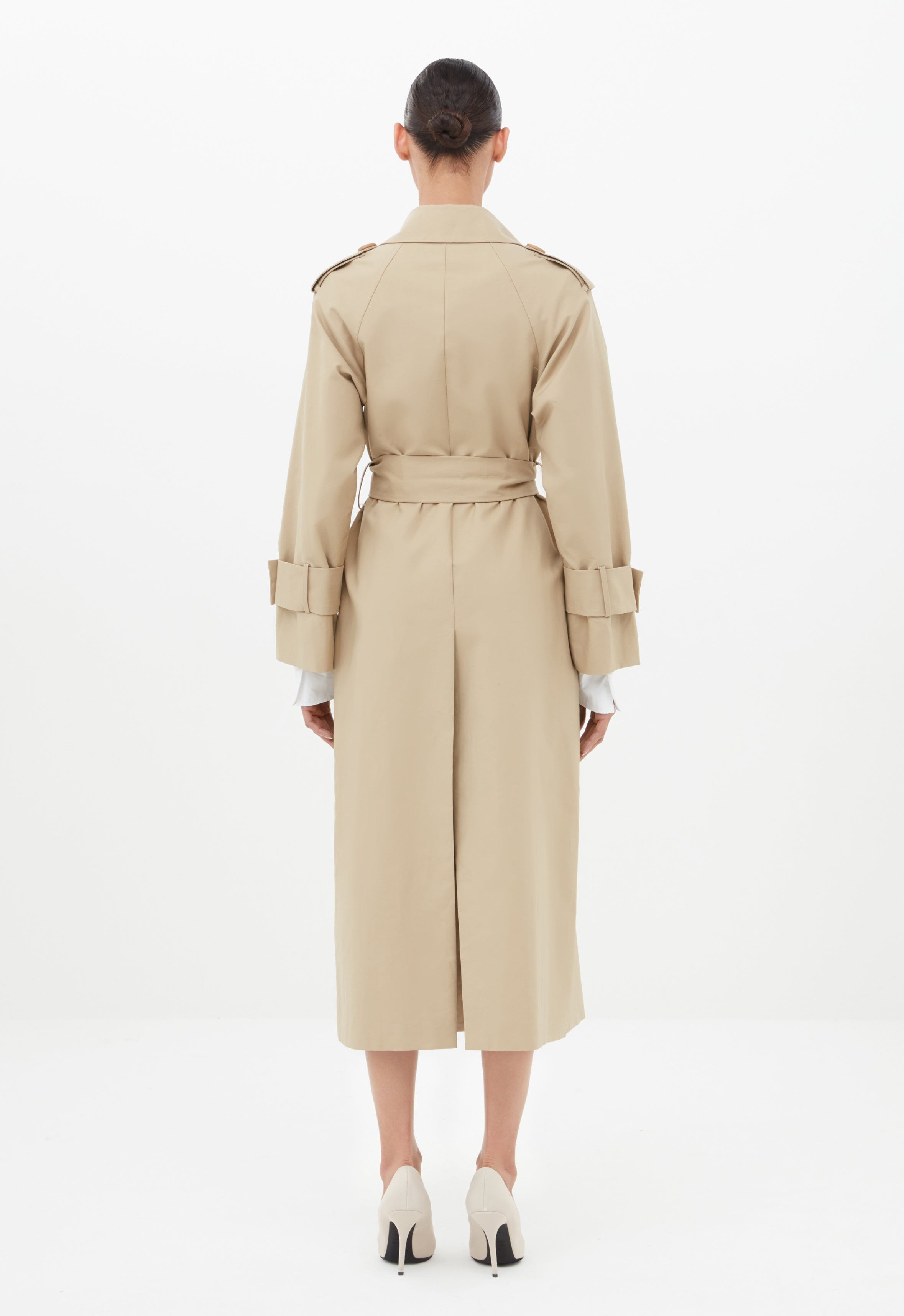 Cotton Trench Coat in Tan AEXAE, Cotton, Coat, Tan