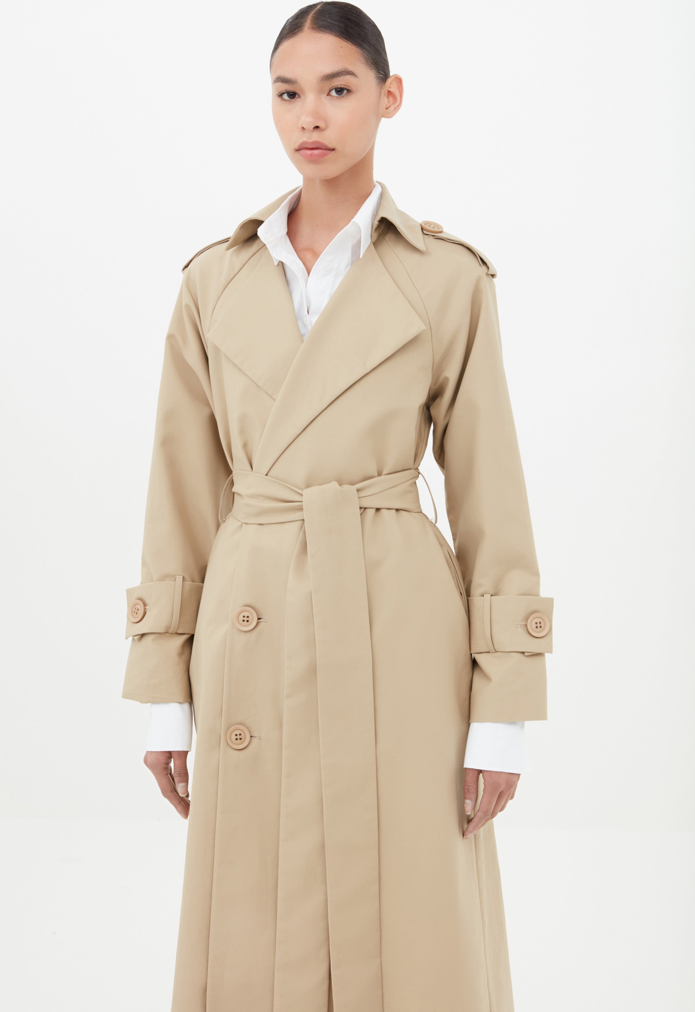 Cotton Trench Coat in Tan AEXAE, Cotton, Coat, Tan