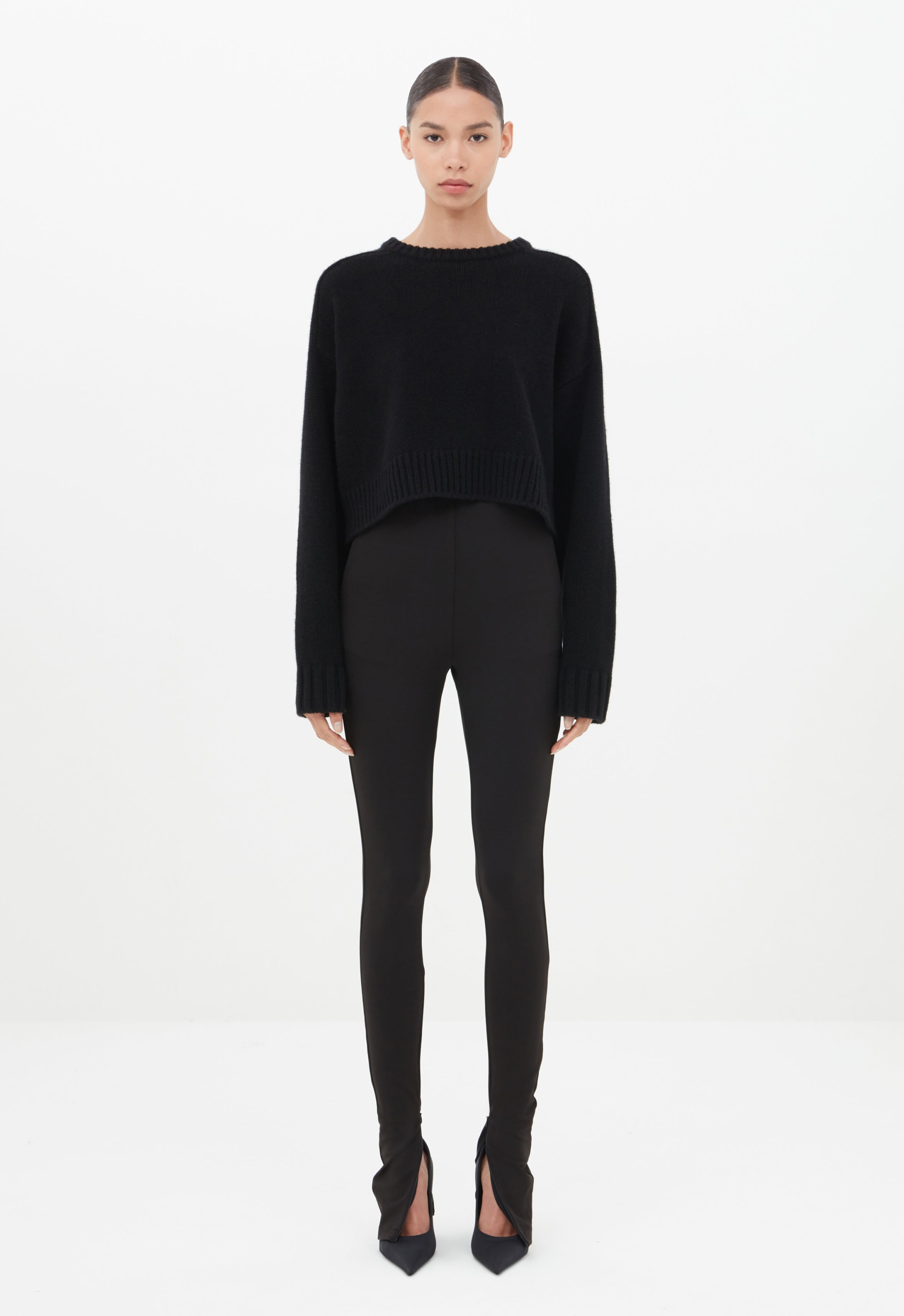 Cropped Jumper in Black AEXAE, Cashmere, Jumper , Black