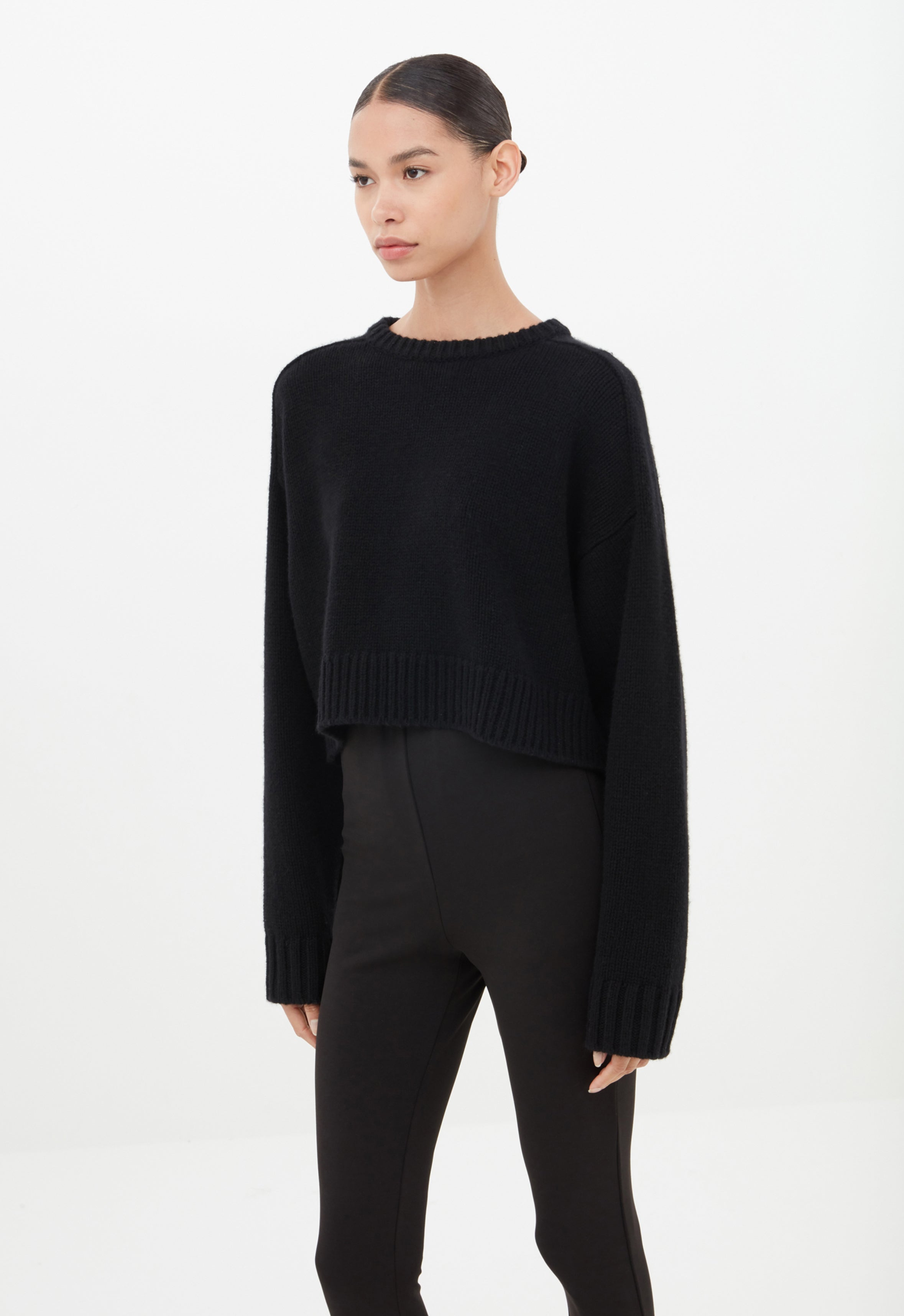 Cropped Jumper in Black AEXAE, Cashmere, Jumper , Black