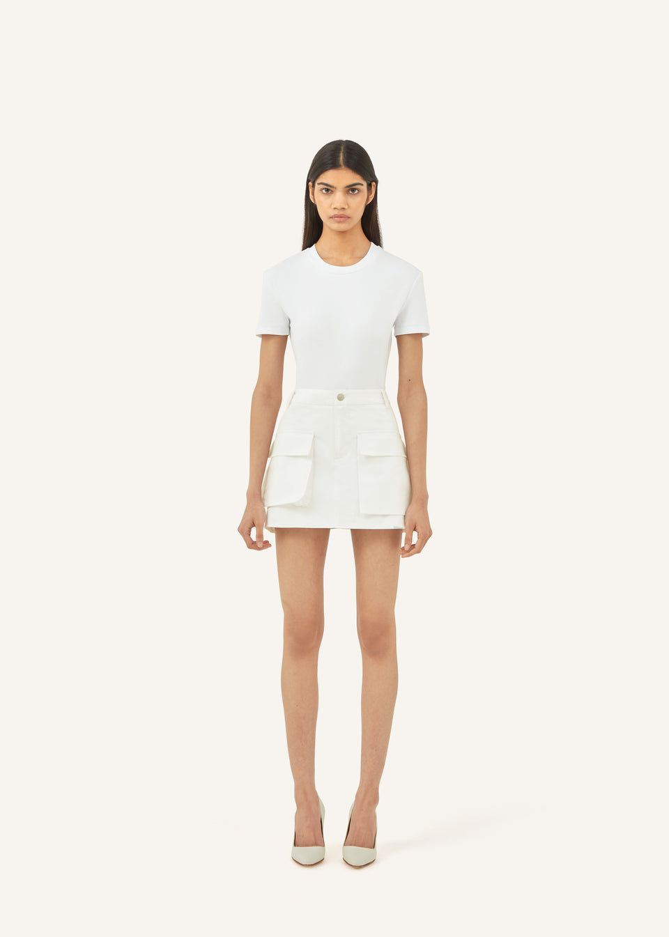 Cotton Pocket Mini Skirt in White