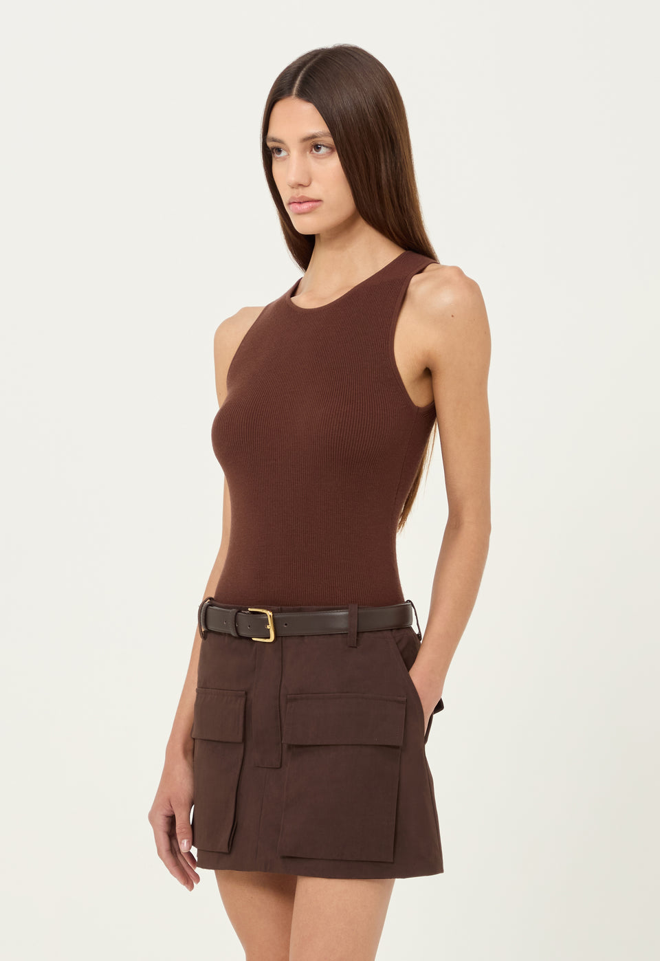 Knit Ribbed Top in Brown
