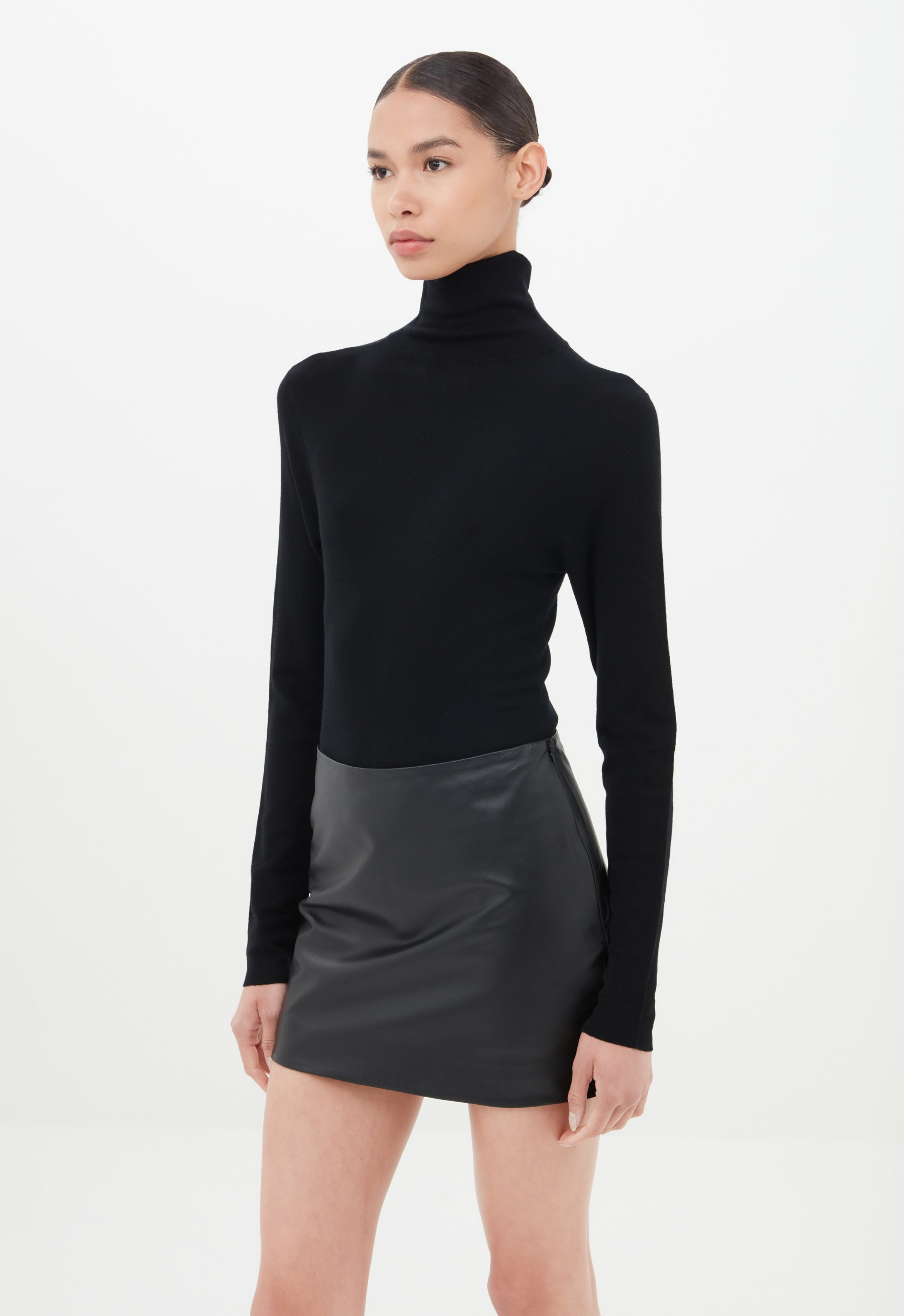 Leather Mini Skirt in Black AEXAE, Leather, Skirt, Black