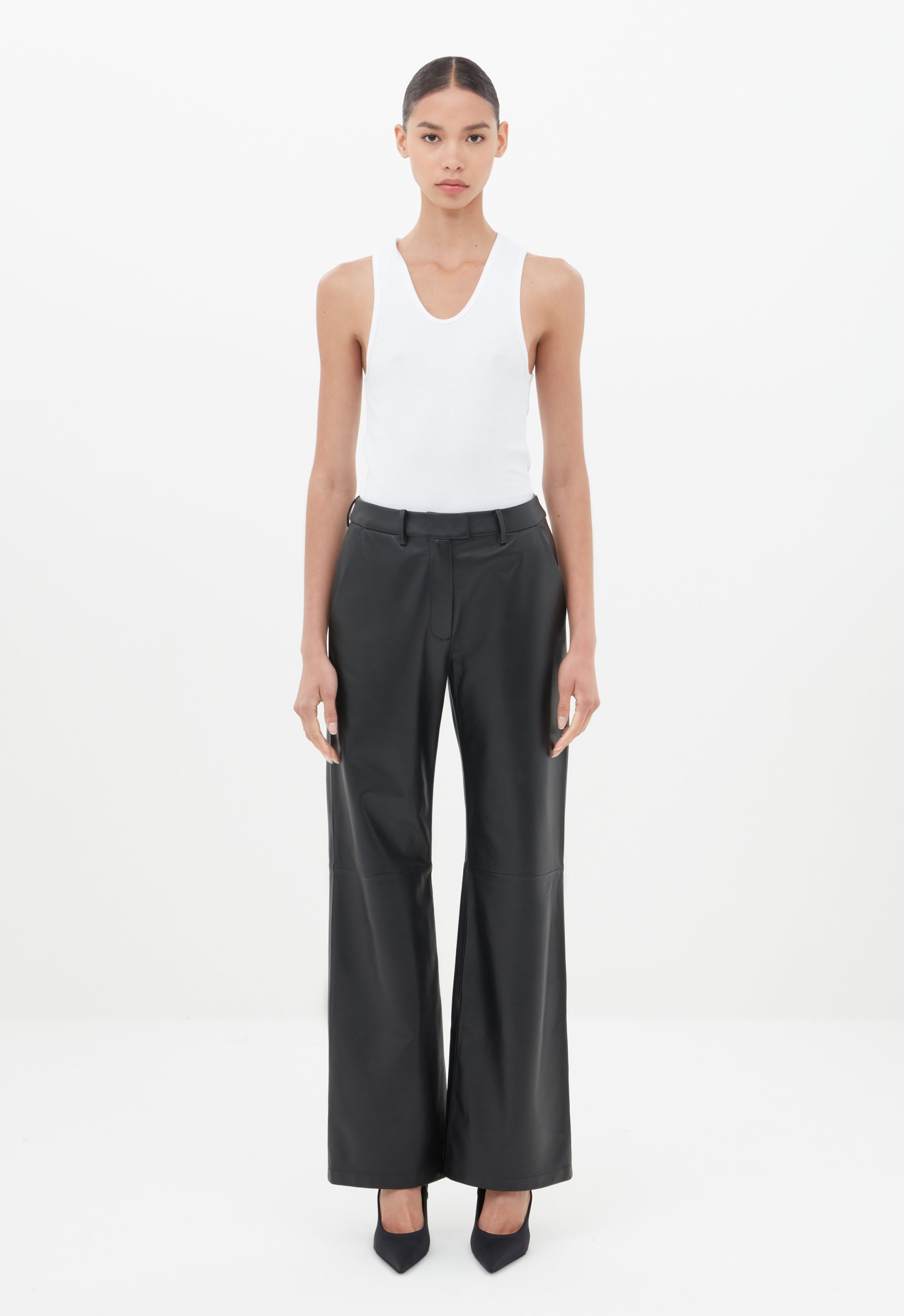 Leather Pant in Black AEXAE, Leather, Trousers, Black