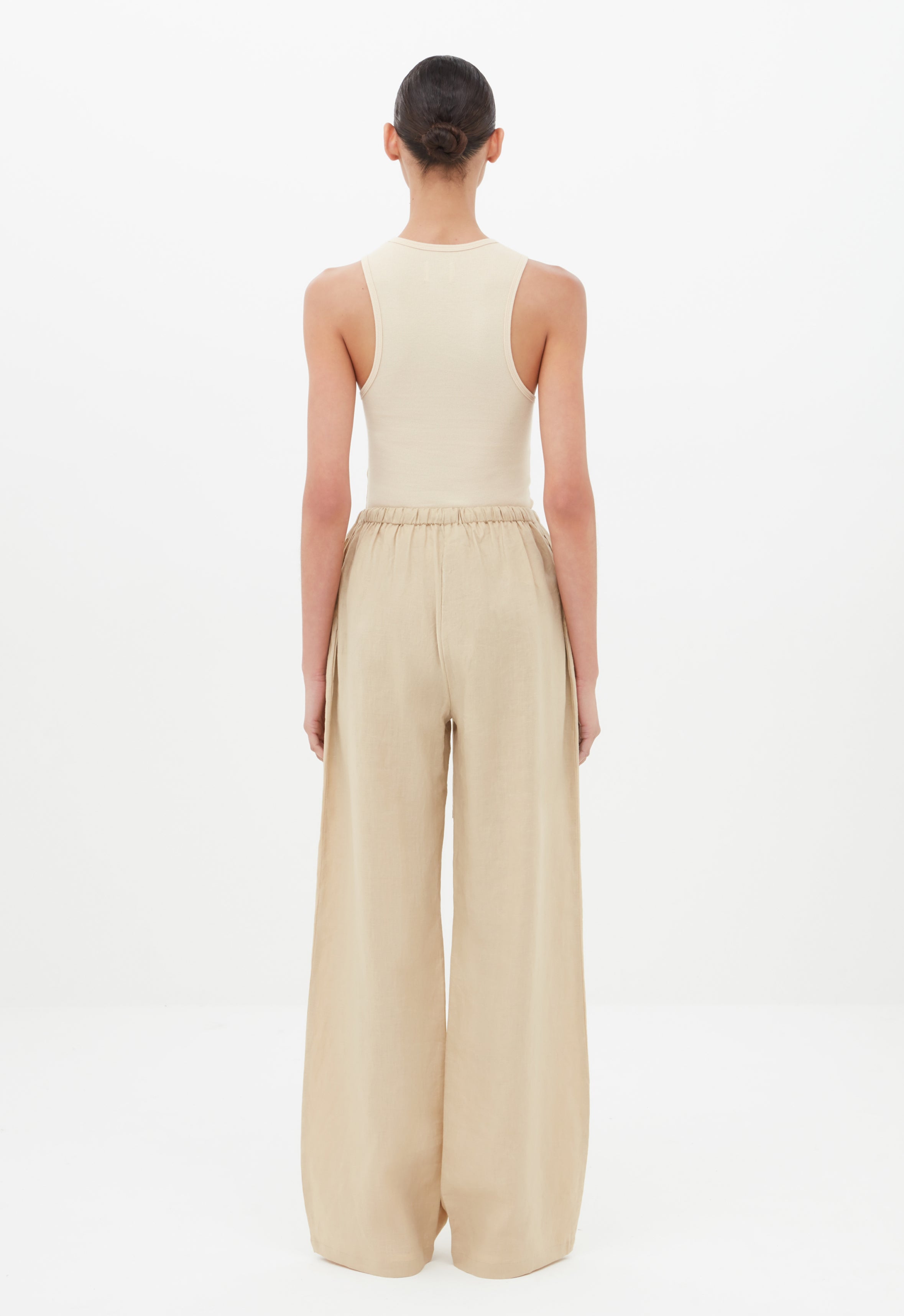 Linen Drawstring Pant in Beige Linen Drawstring Pant in Beige