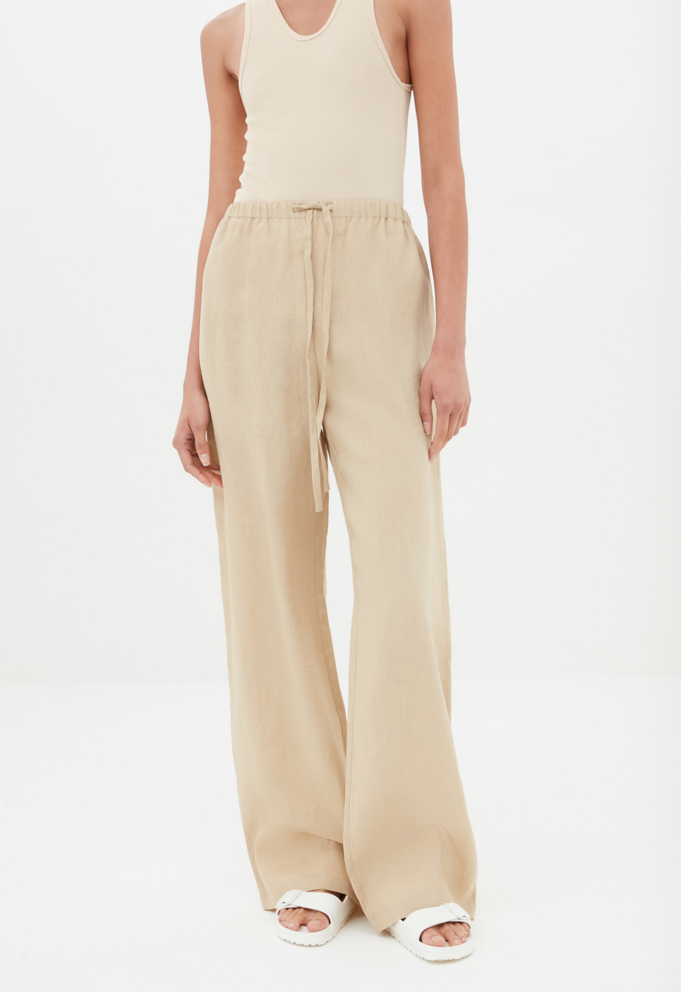 Linen Drawstring Pant in Beige Linen Drawstring Pant in Beige
