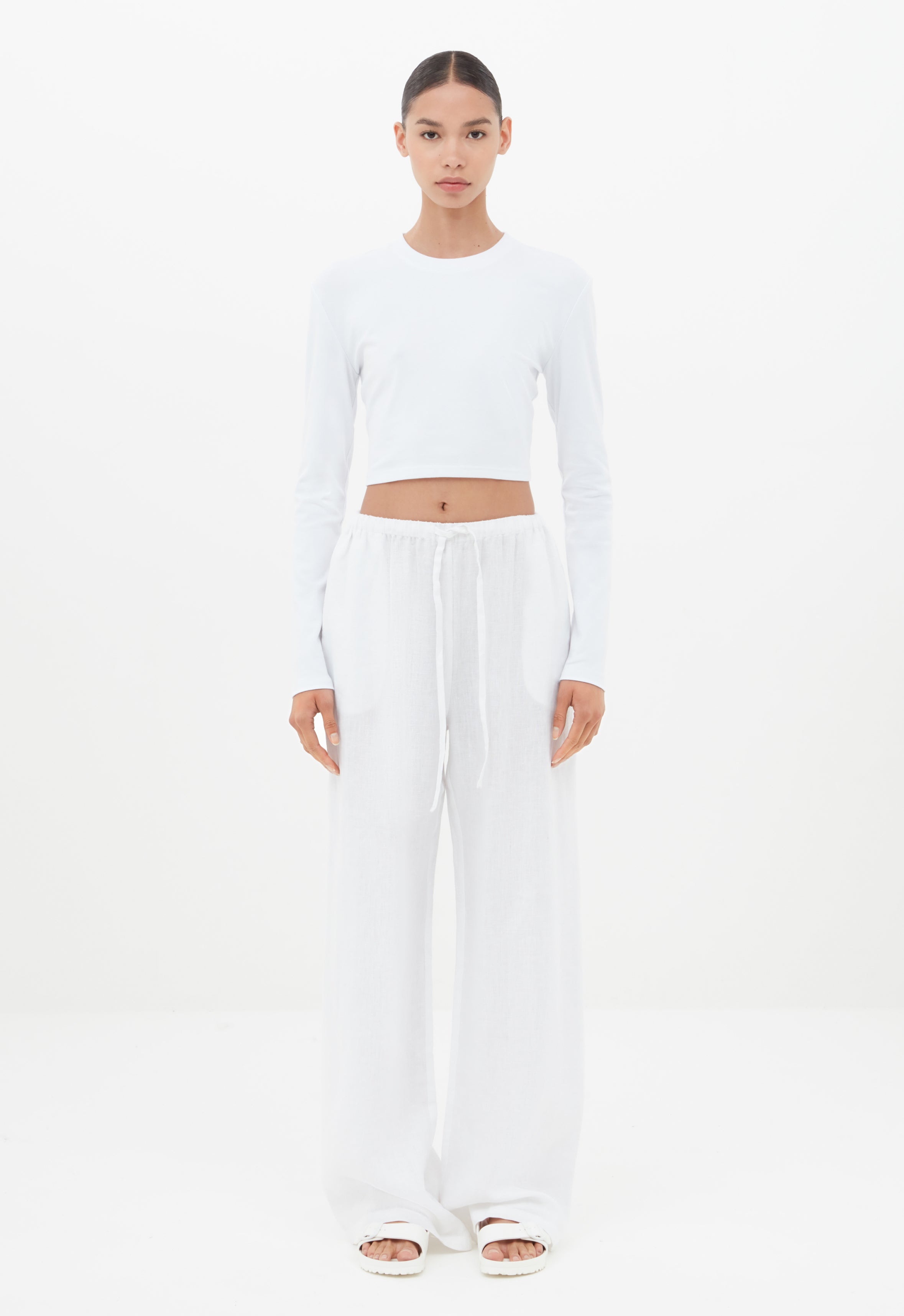 Linen Drawstring Pant in White Linen Drawstring Pant in White