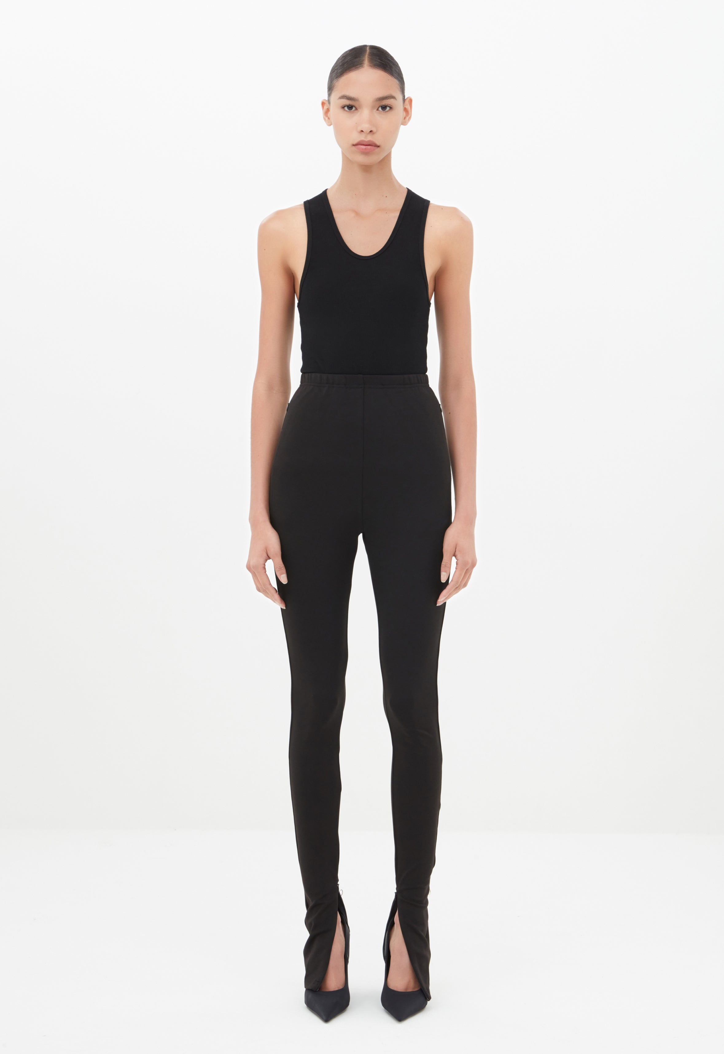 Stretch Zip Legging in Black AEXAE, Trousers, Black