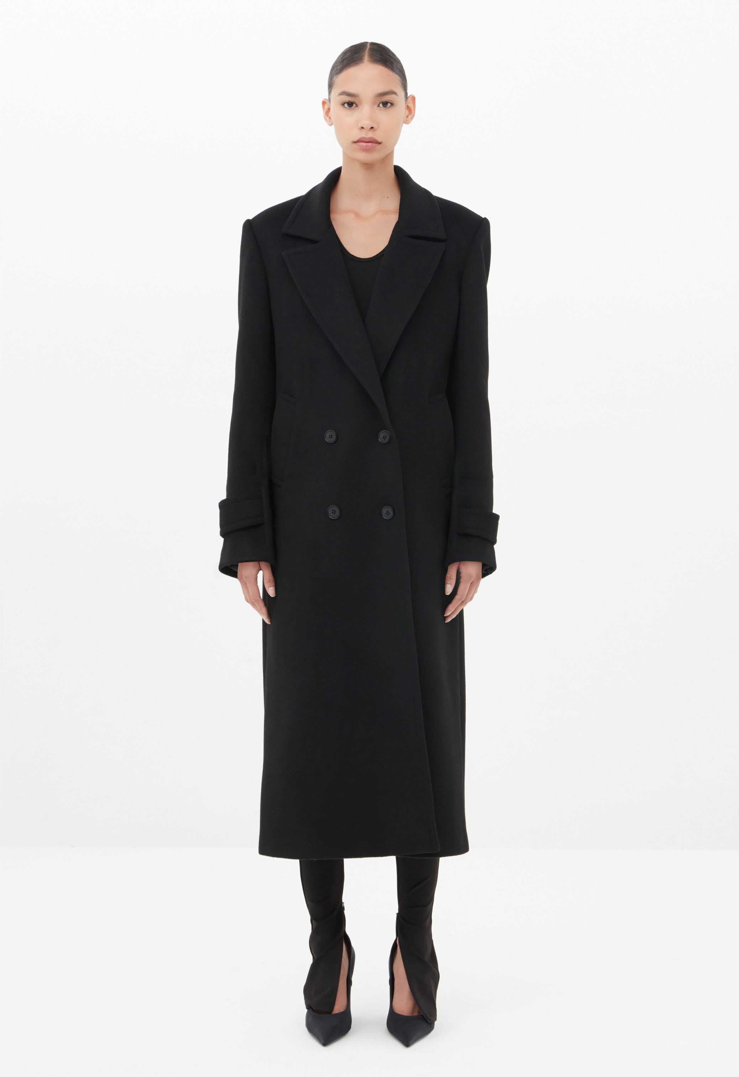 Structured Coat in Black AEXAE, Wool, Coat, Black