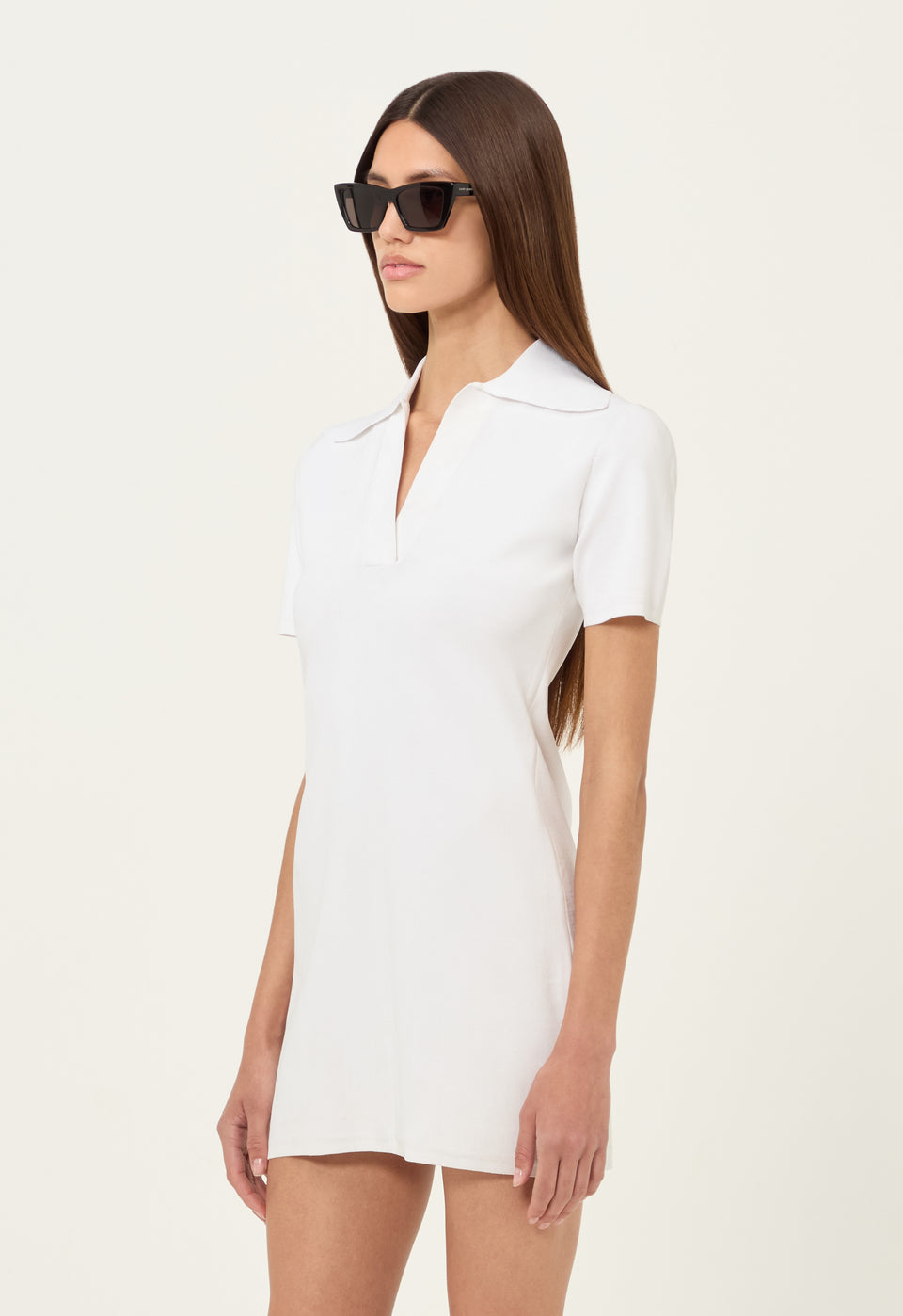Technical Knit Polo Mini Dress in White