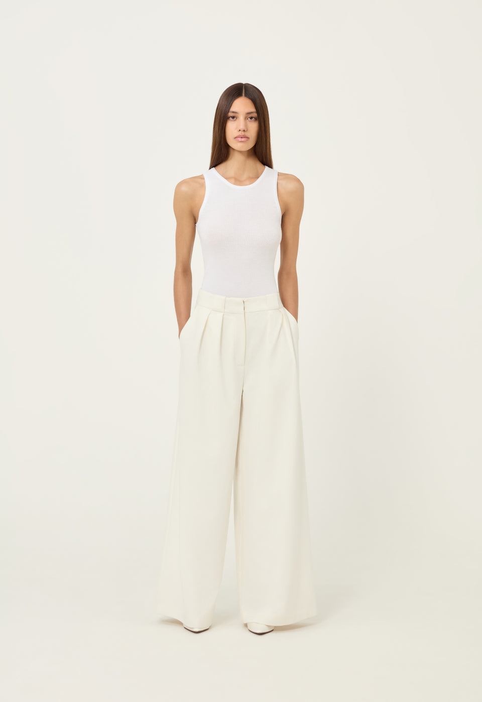 Twill Pleated Trouser in White