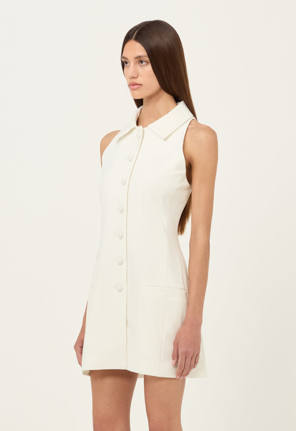 Twill Vest Mini Button Dress in White