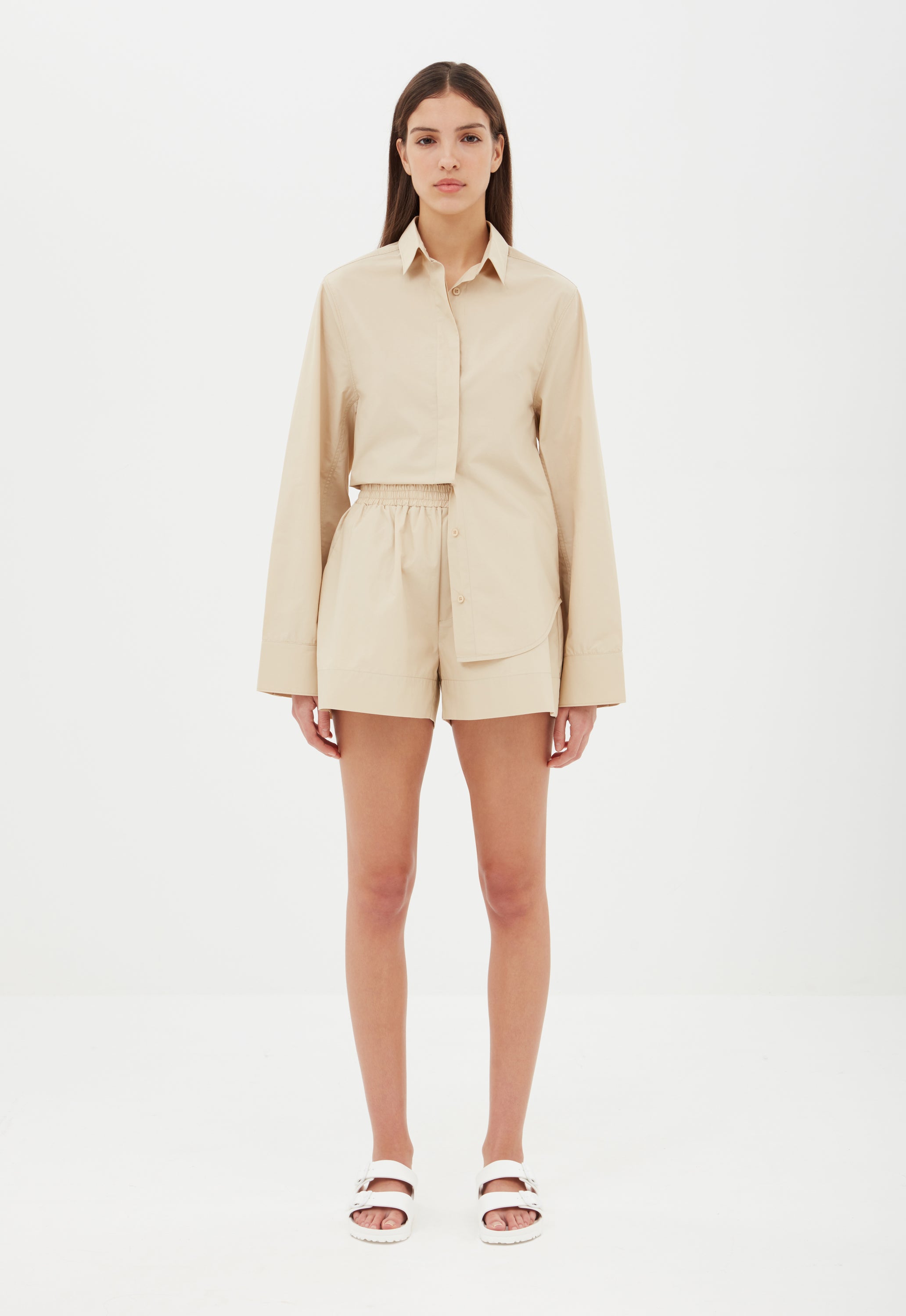 Cotton Wide Sleeve Shirt in Beige Aexae, Cotton Wide Sleeve Shirt, Beige