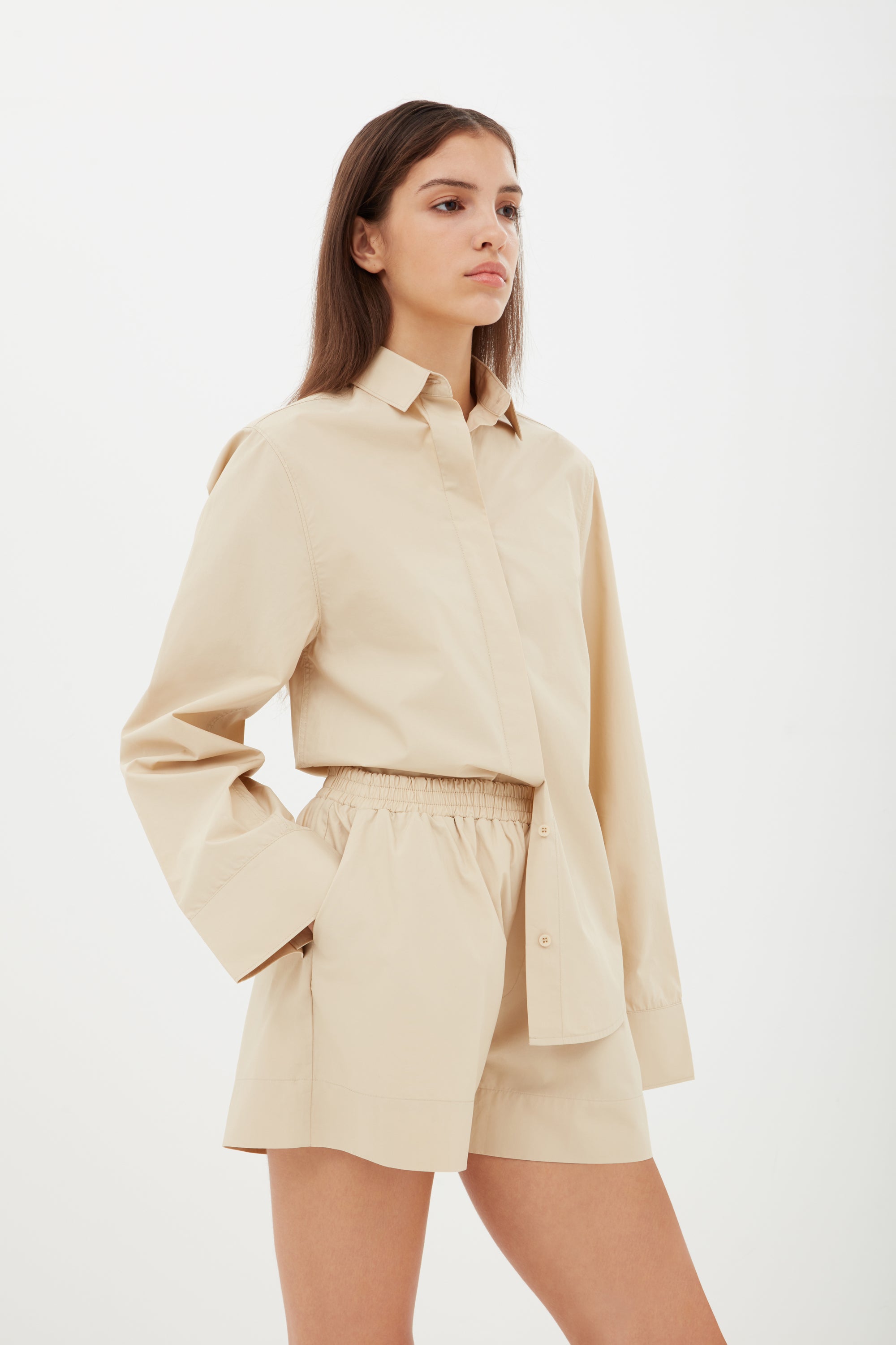 Cotton Wide Sleeve Shirt in Beige Aexae, Cotton Wide Sleeve Shirt, Beige