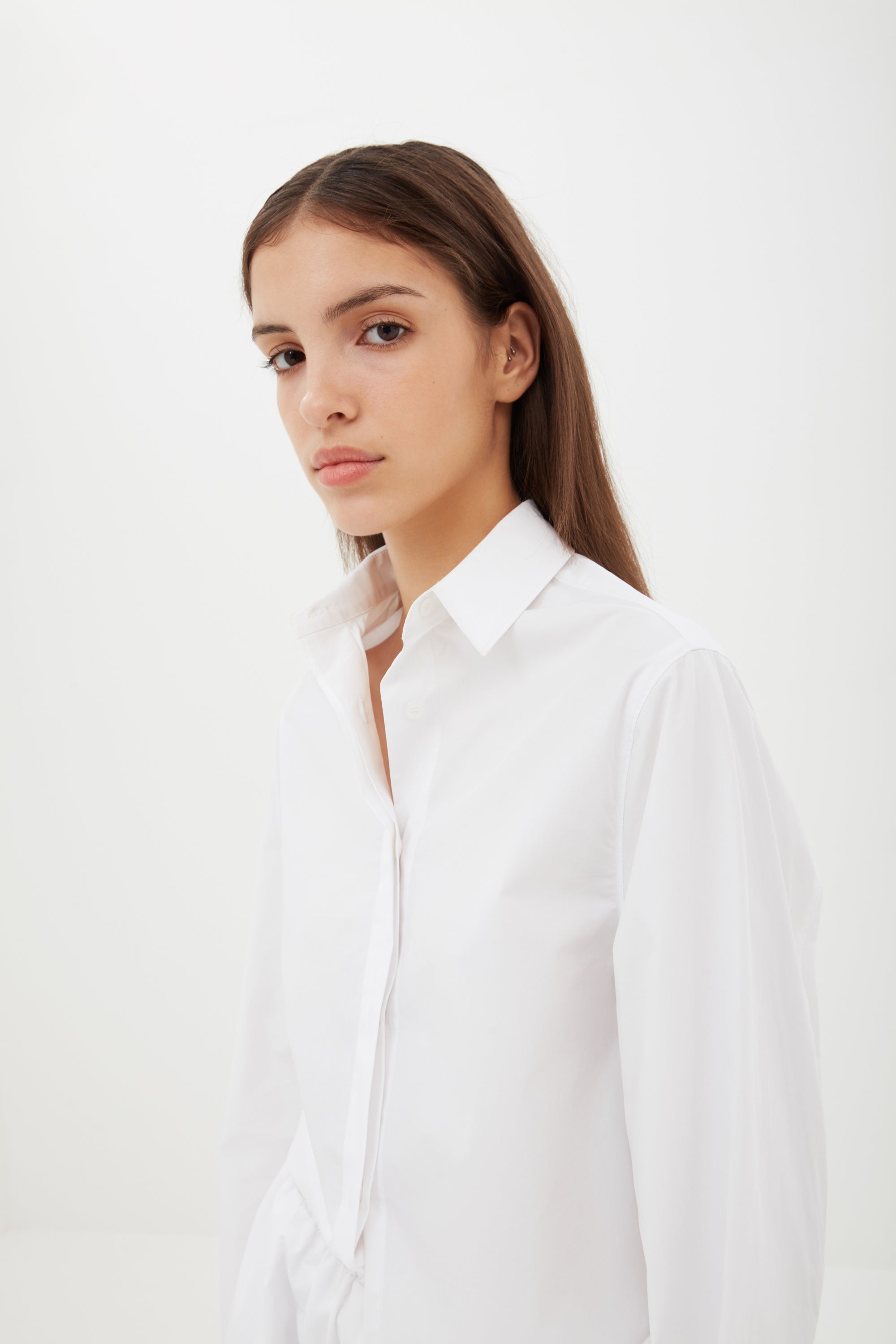 Cotton Wide Sleeve Shirt in White Aexae, Cotton Wide Sleeve Shirt, White