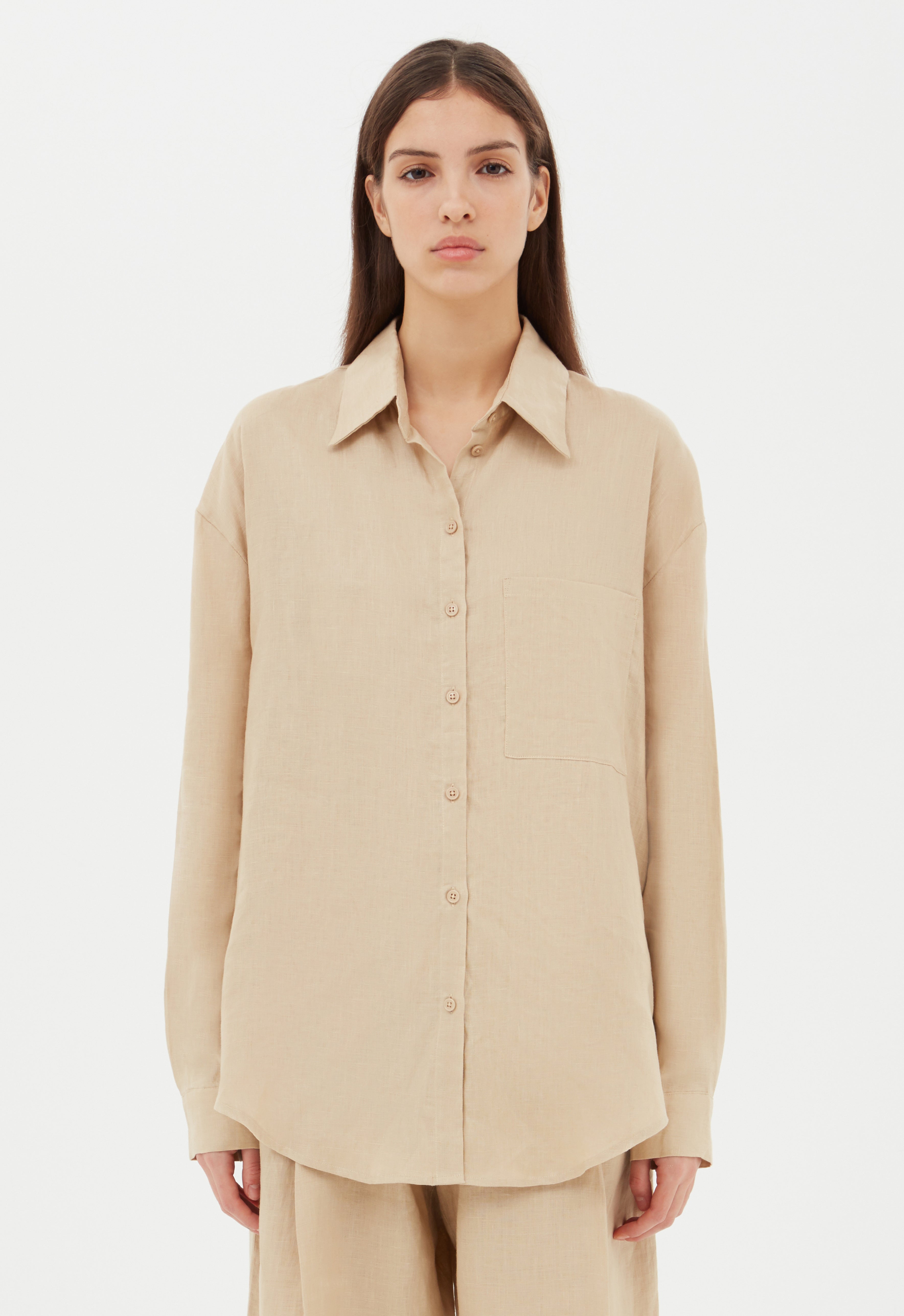 Linen Woven Shirt in Beige Aexae, Linen Woven Shirt, Beige