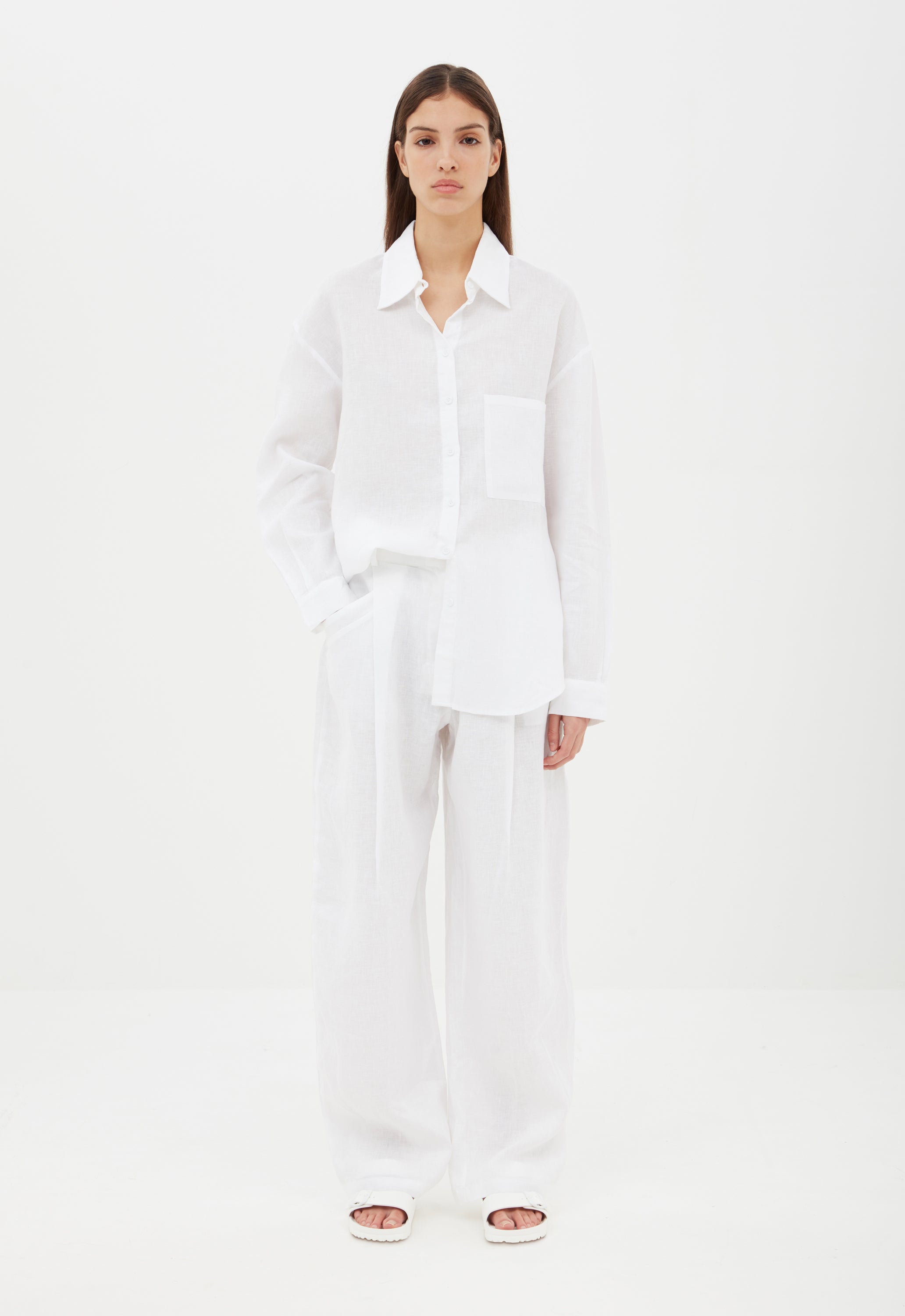 Linen Woven Shirt in White Aexae, Linen Woven Shirt, White