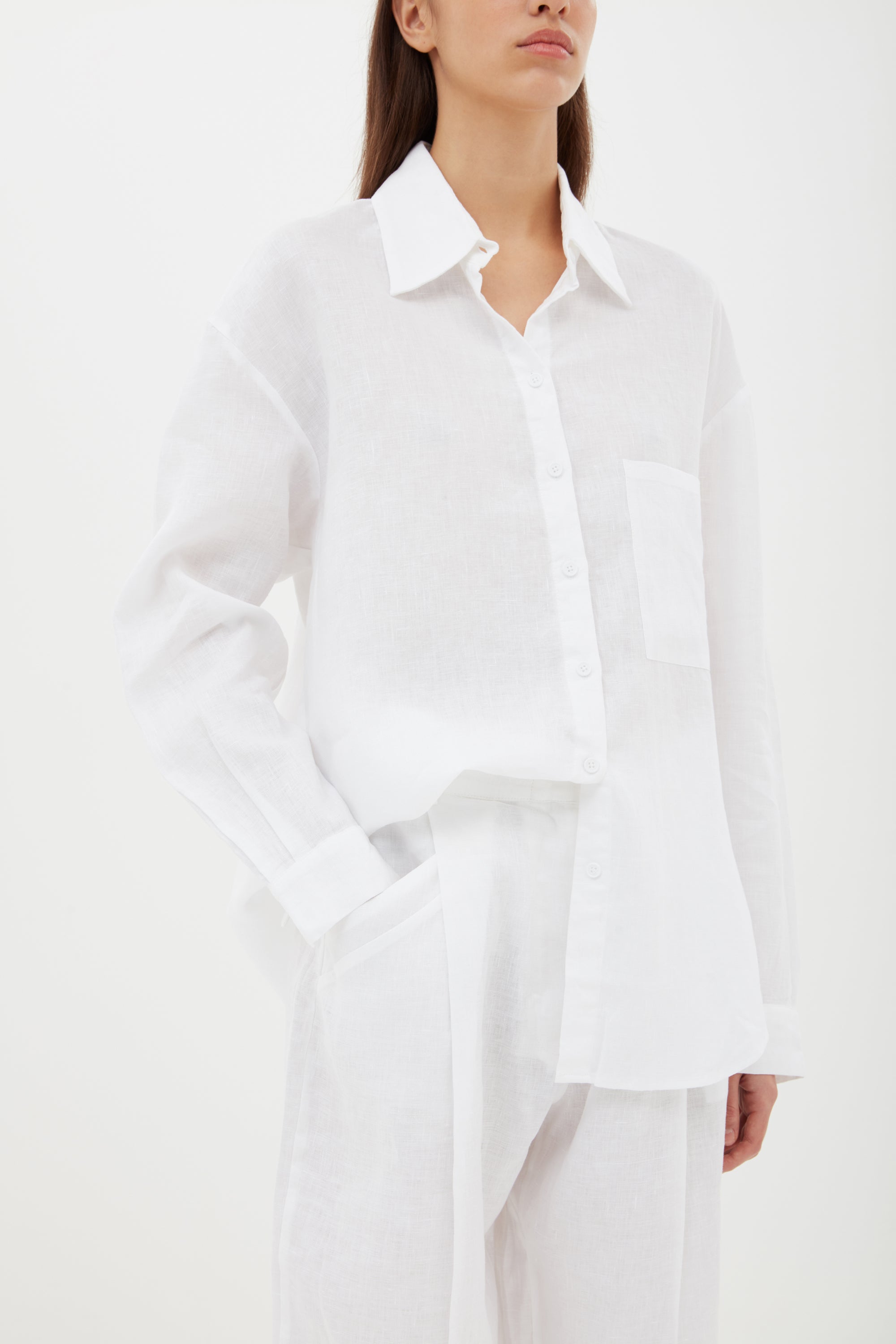 Linen High-Rise Trouser in White Aexae, Linen High-Rise Trousers, White