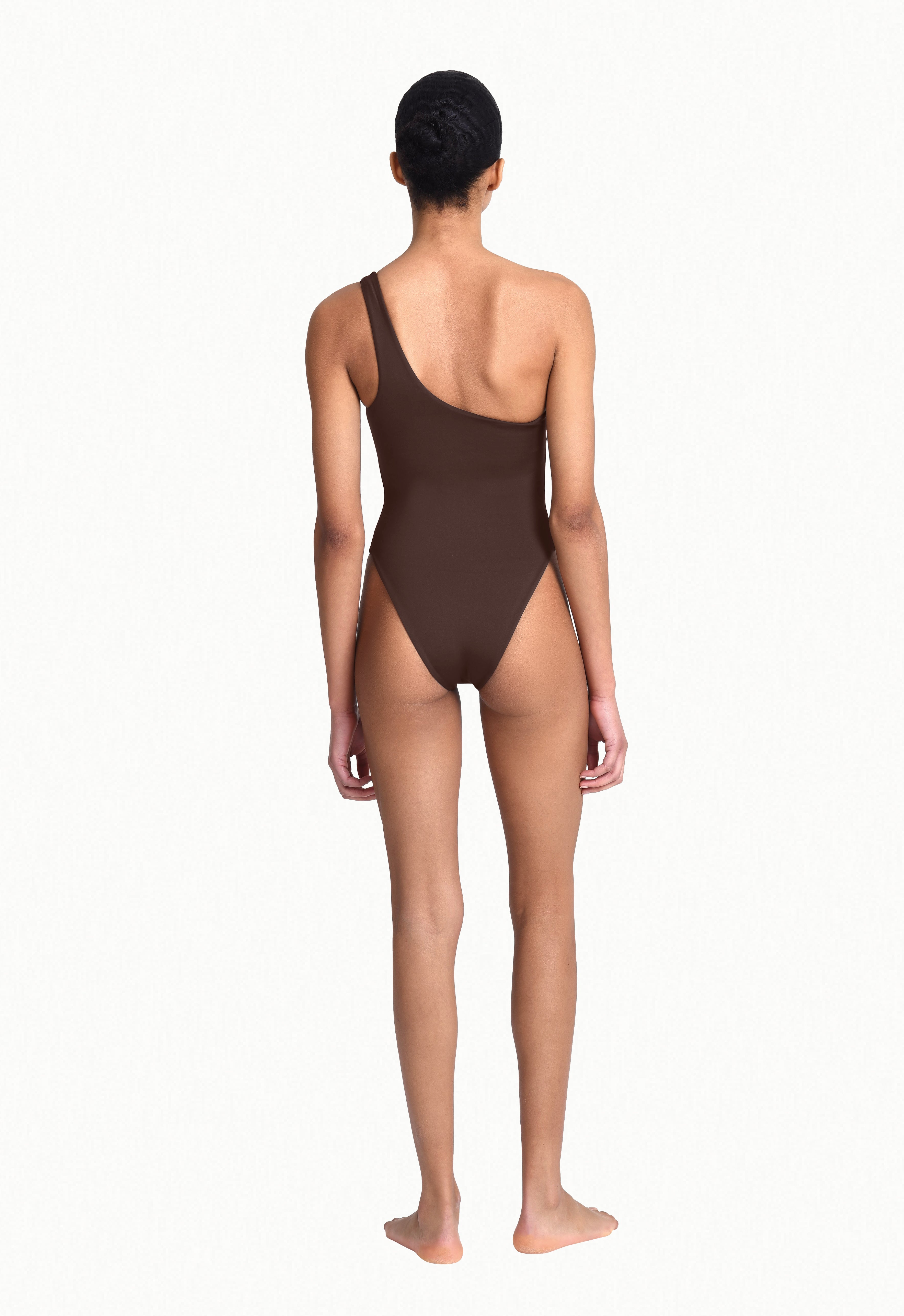 One Shoulder One-Piece in Brown Aexae, One Shoulder One Piece, Brown