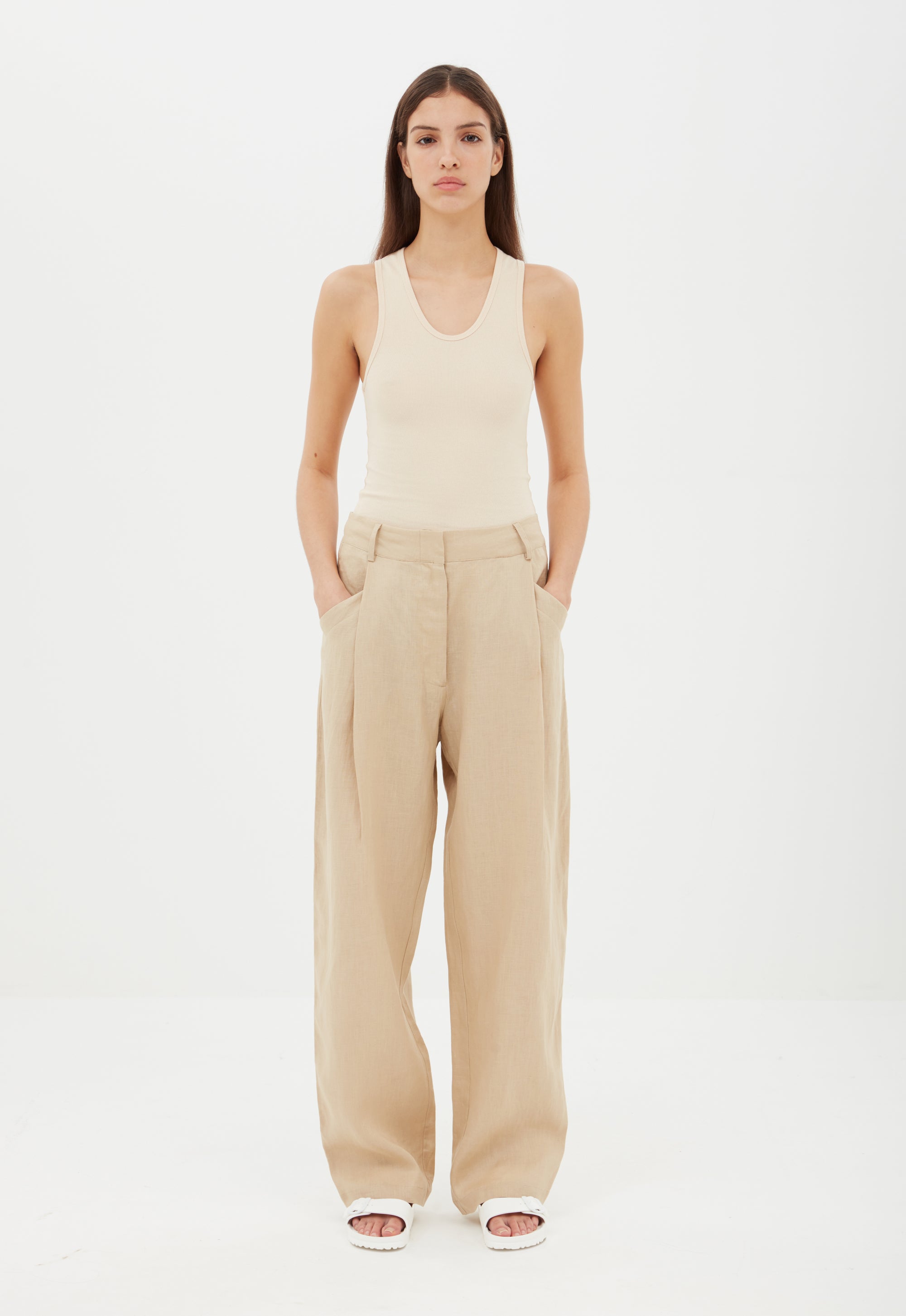 Ribbed Tank Top in Beige Aexae, Ribbed Tank Top, Beige