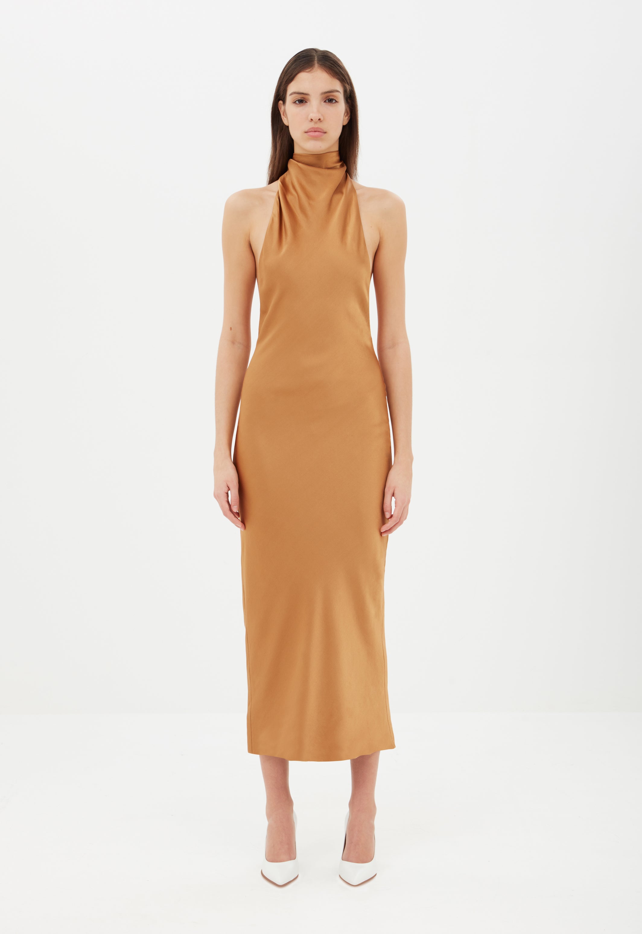Silk Maxi Dress in Light Brown Aexae, Silk Maxi Dress, Light Brown