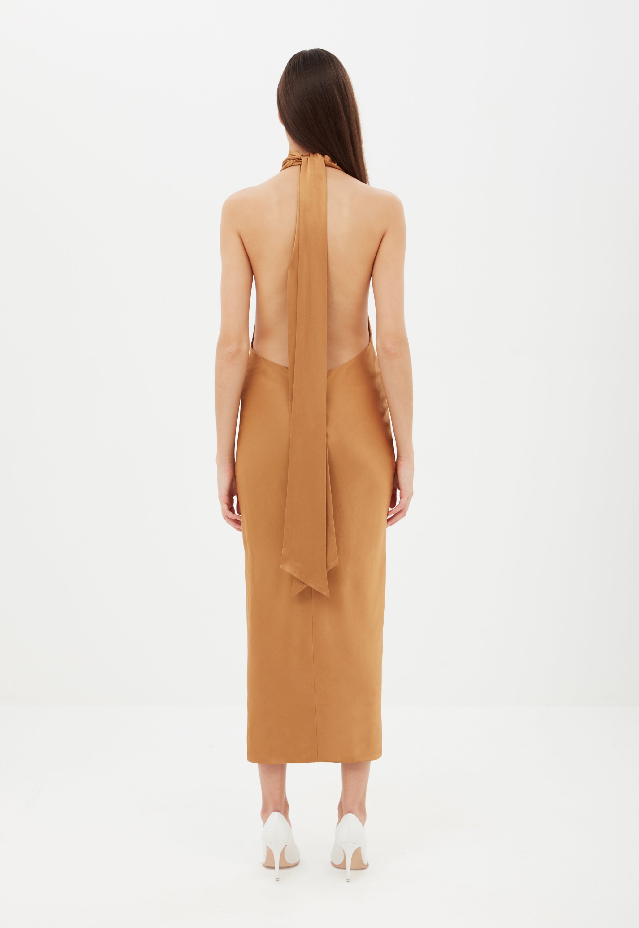 Silk Maxi Dress in Light Brown Aexae, Silk Maxi Dress, Light Brown