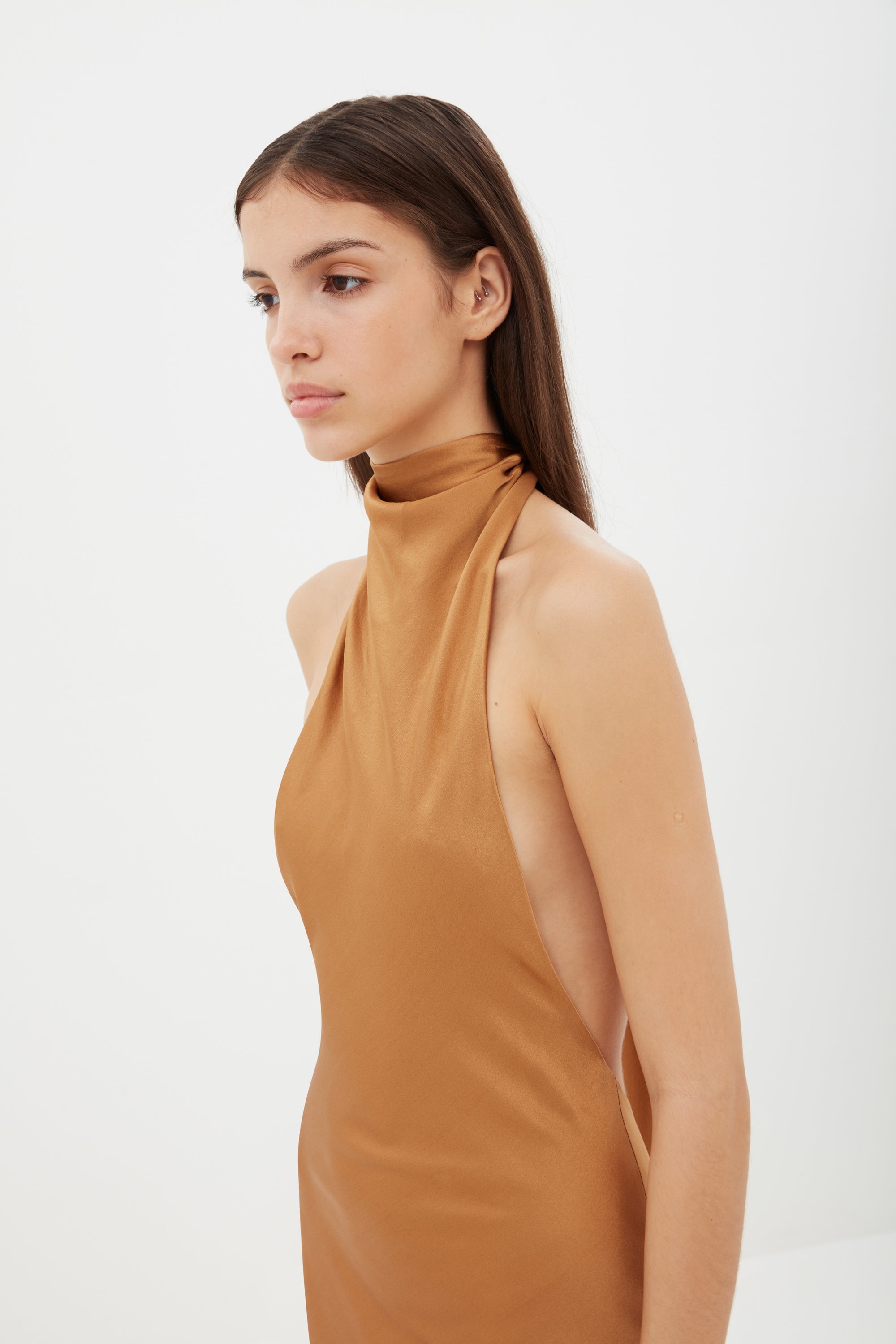 Silk Maxi Dress in Light Brown Aexae, Silk Maxi Dress, Light Brown