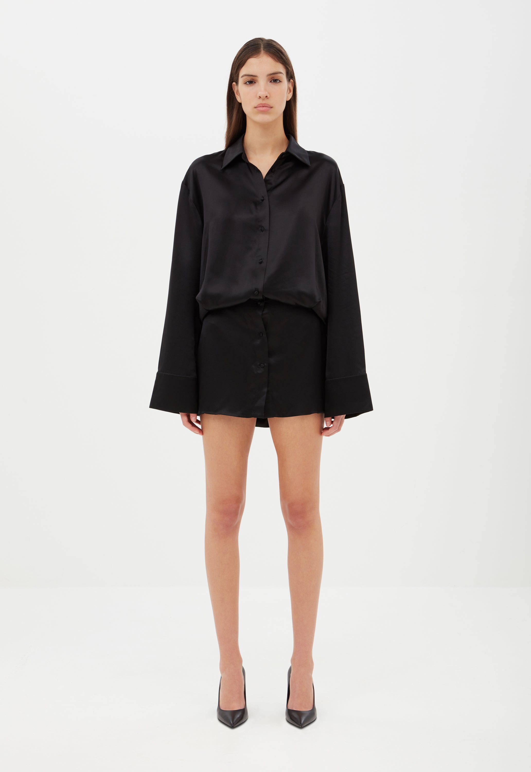 Silk Shirt Dress in Black Aexae, Silk Shirt Dress, Black