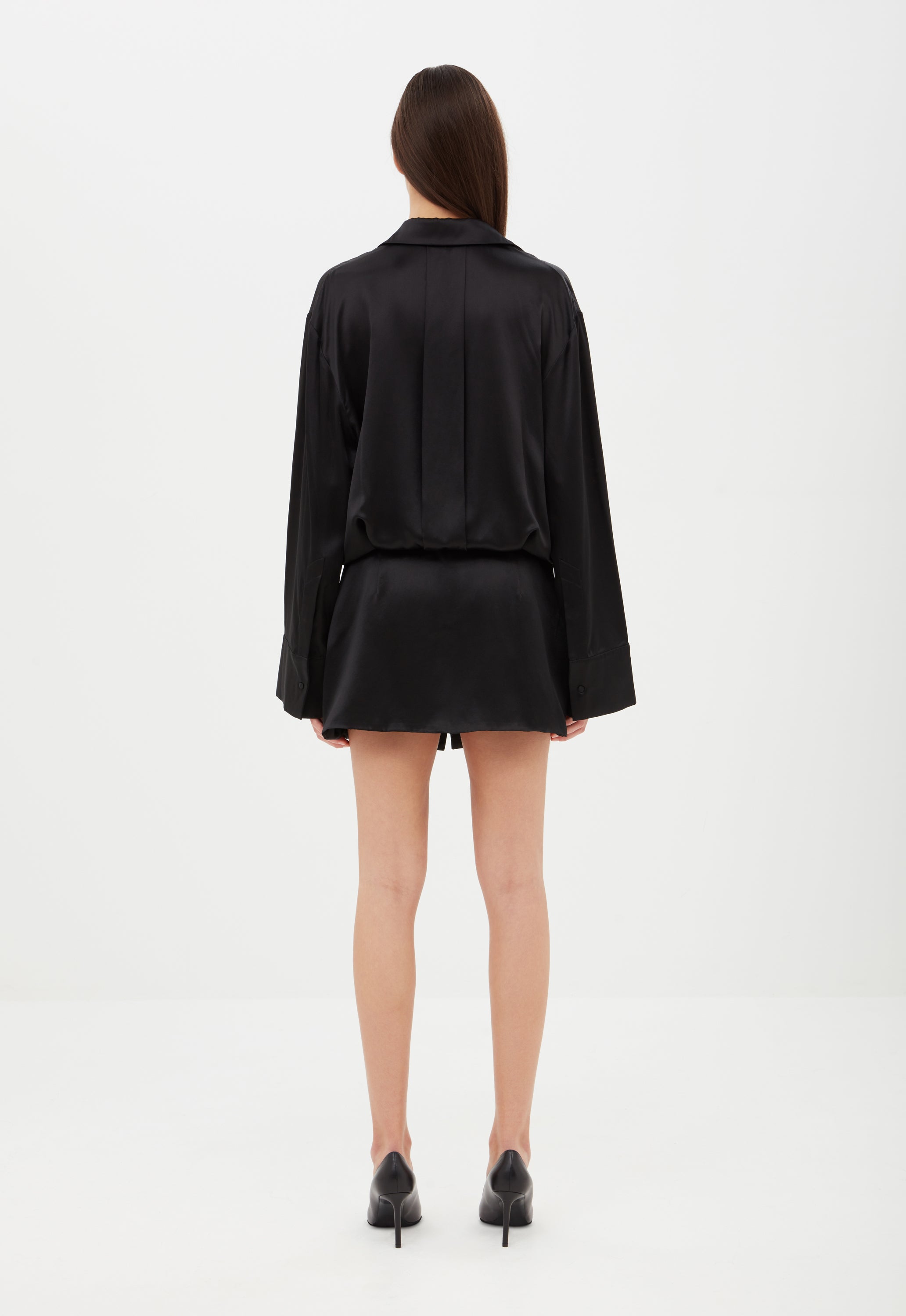 Silk Shirt Dress in Black Aexae, Silk Shirt Dress, Black