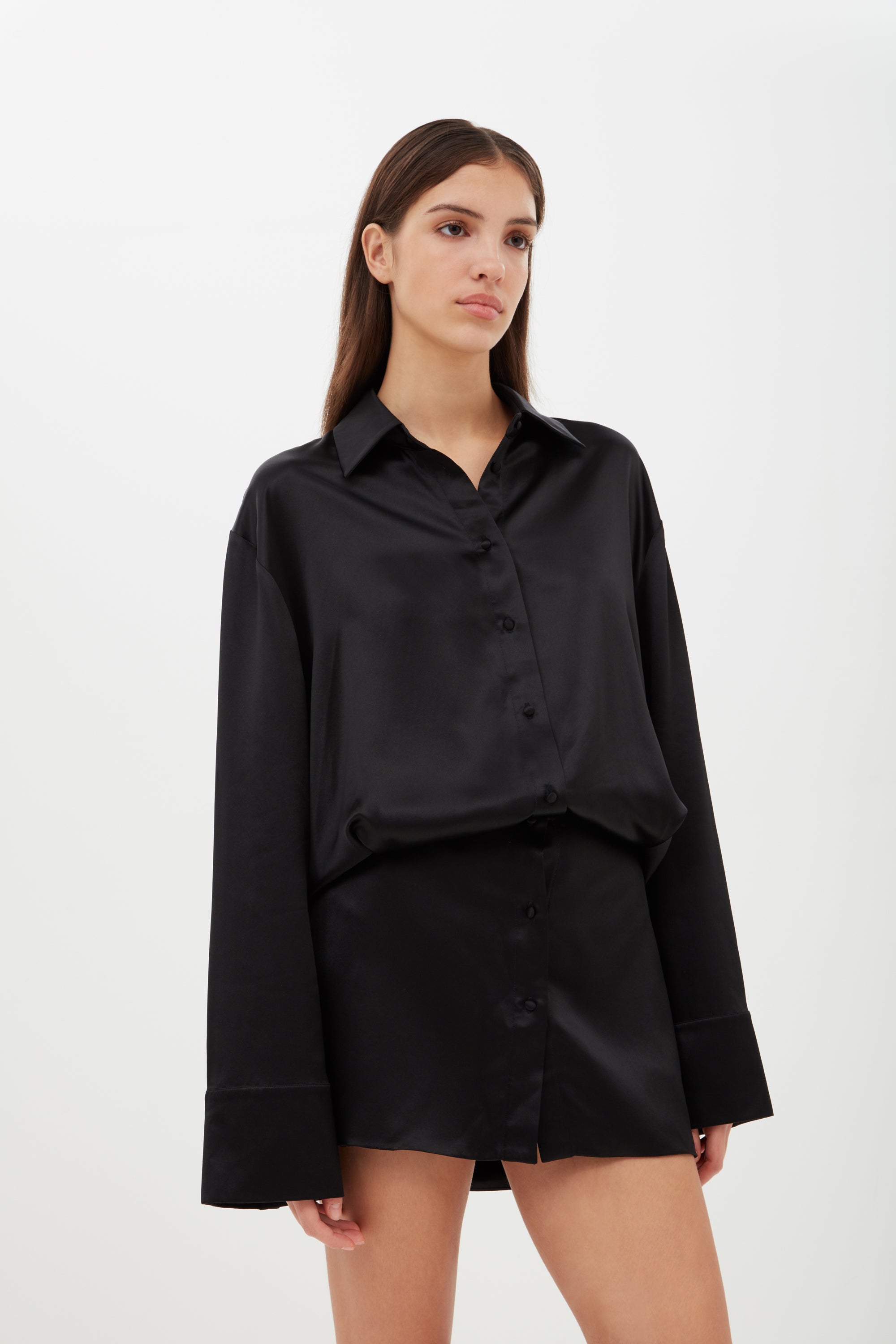 Silk Shirt Dress in Black Aexae, Silk Shirt Dress, Black