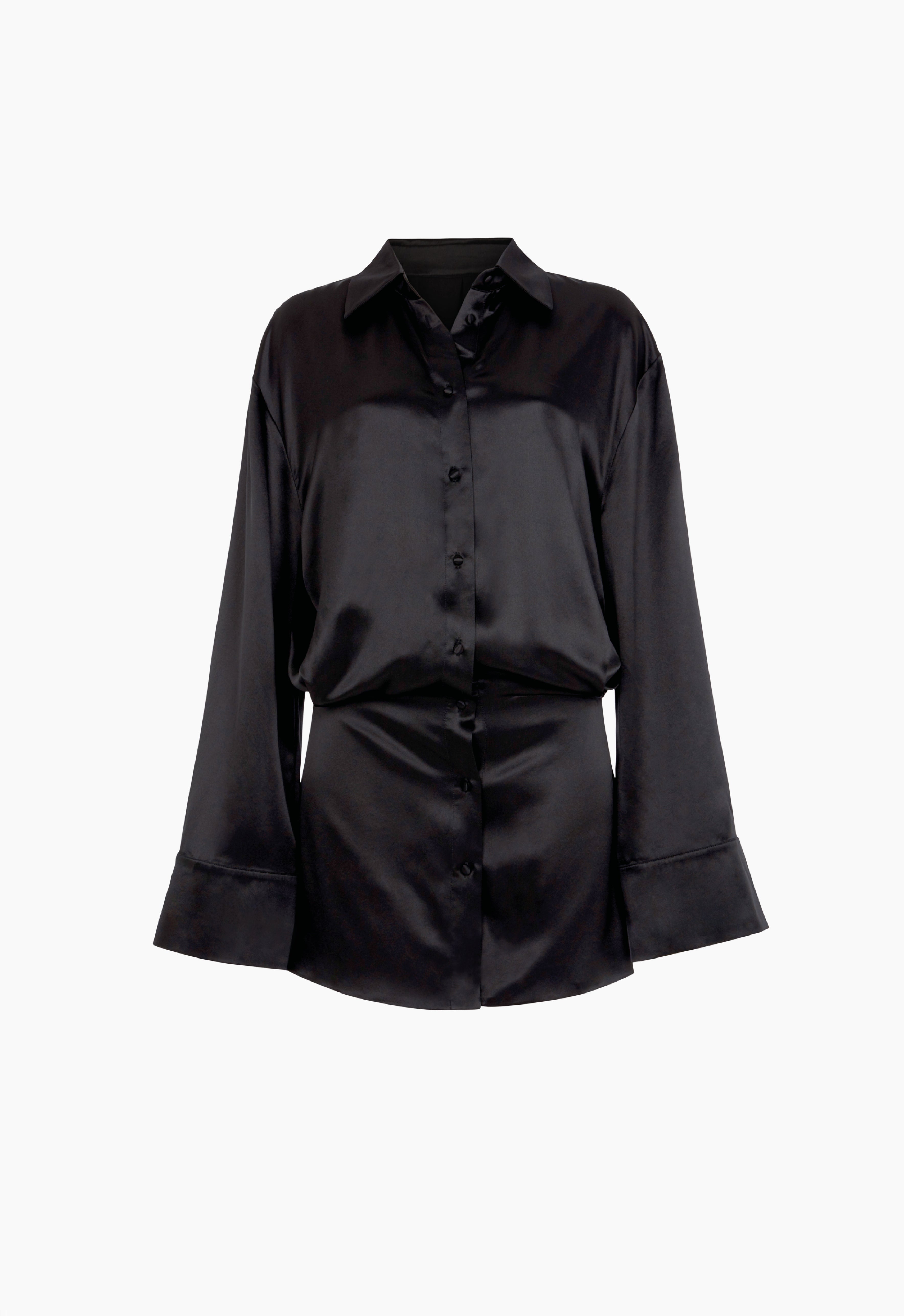 Silk Shirt Dress in Black Aexae, Silk Shirt Dress, Black