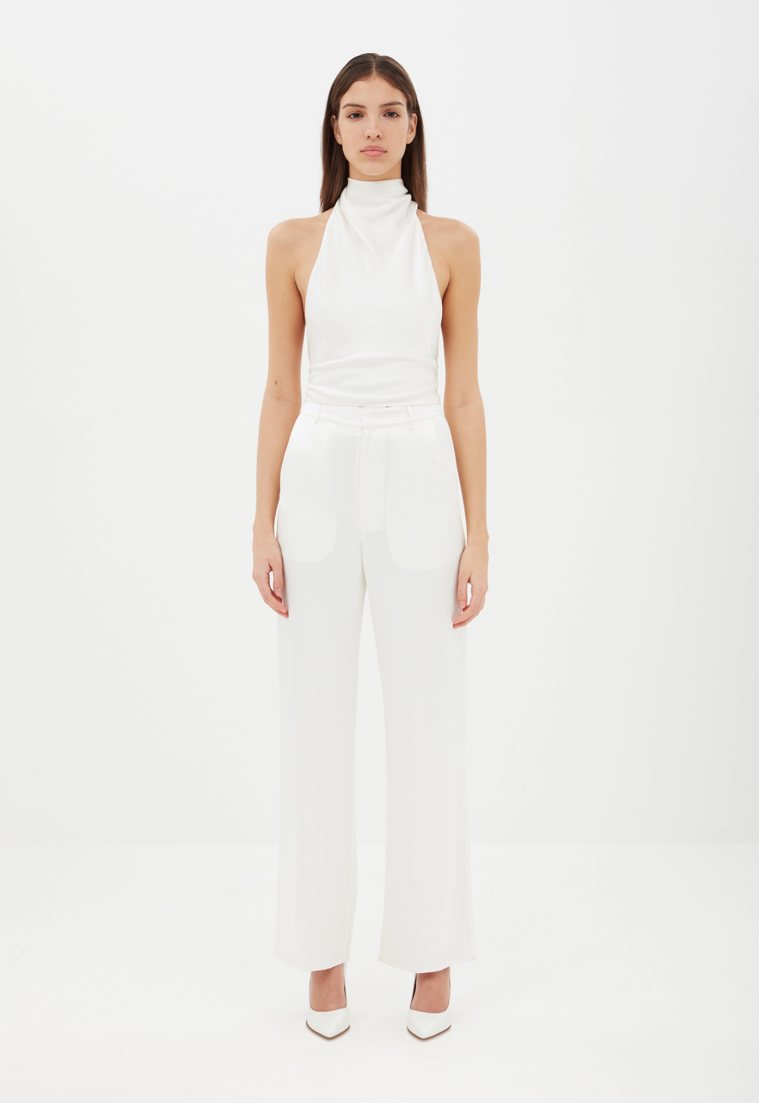 Silk Trouser in White Aexae, Silk Trousers, White