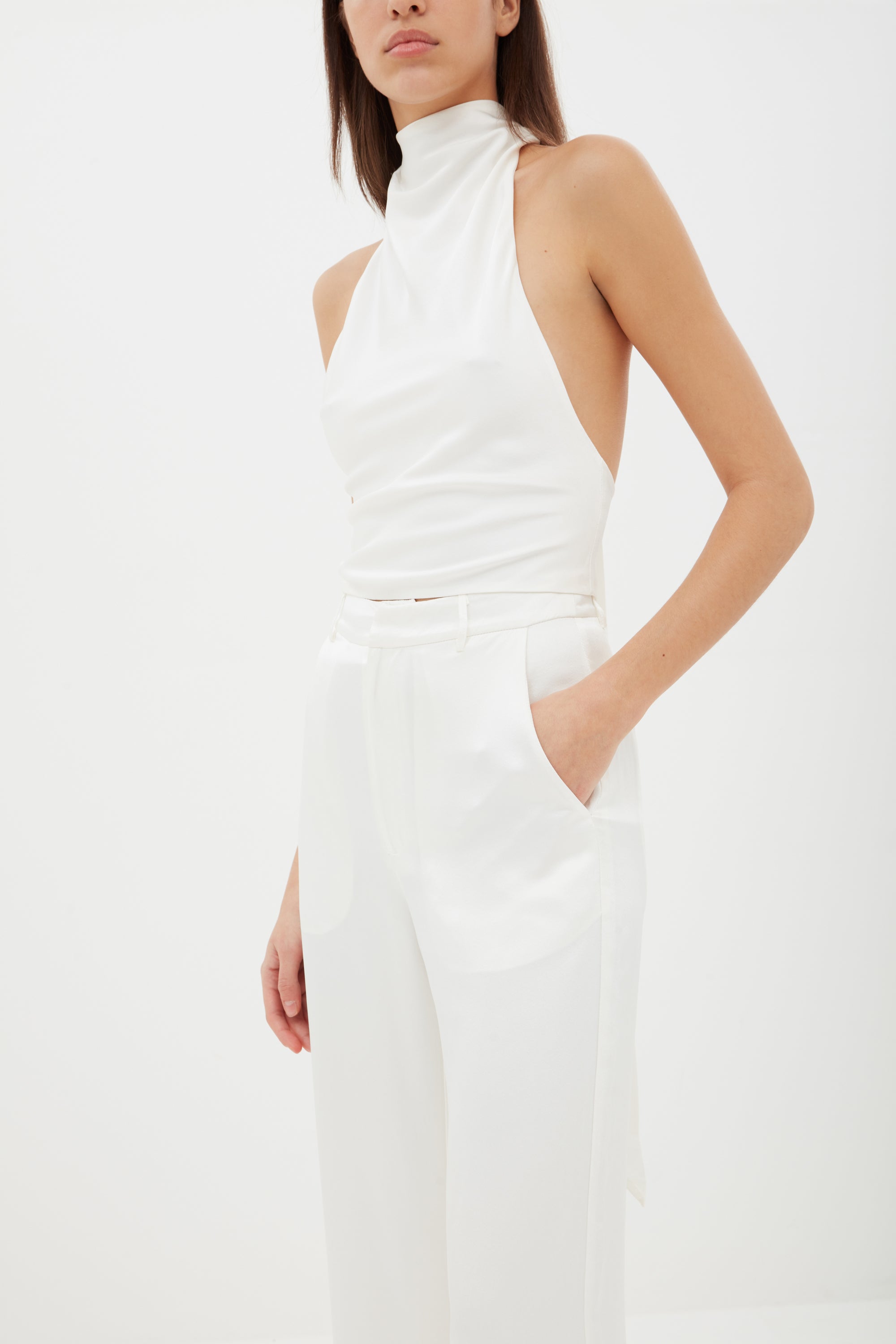 Silk Trouser in White Aexae, Silk Trousers, White