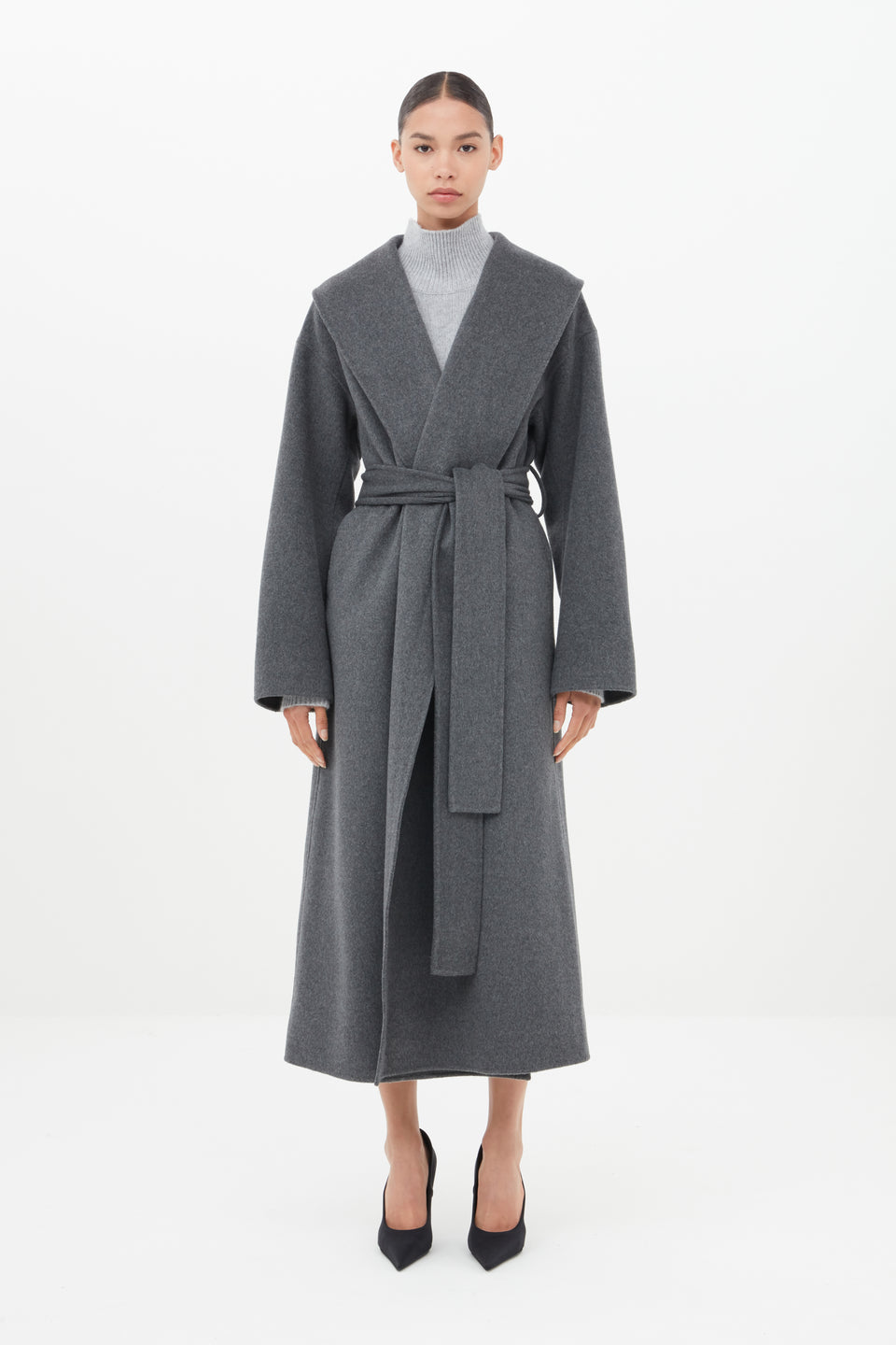 Cashmere Wrap Coat in Grey