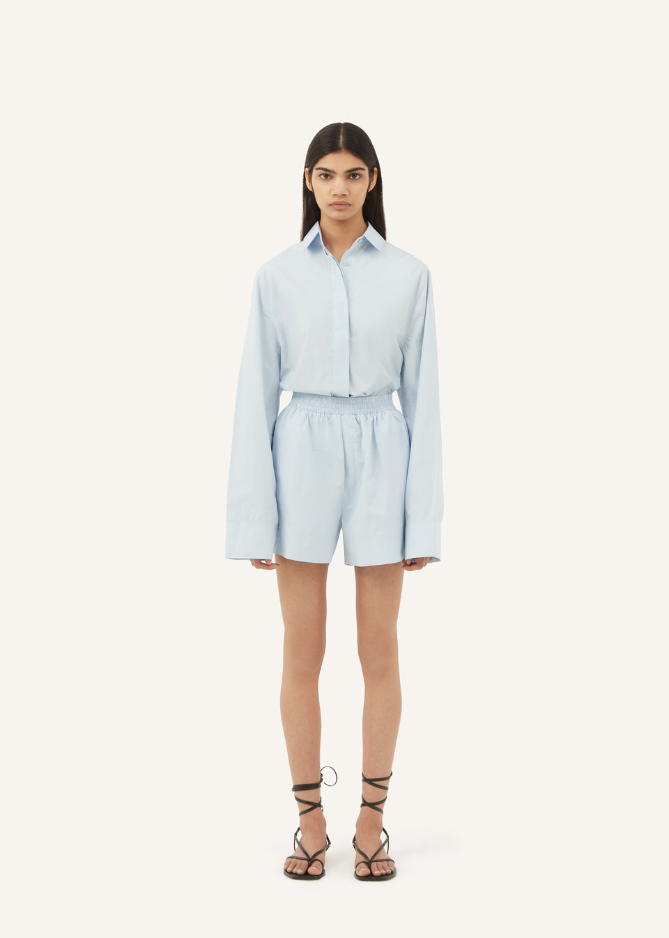 Cotton Wide Sleeve Shirt in Blue