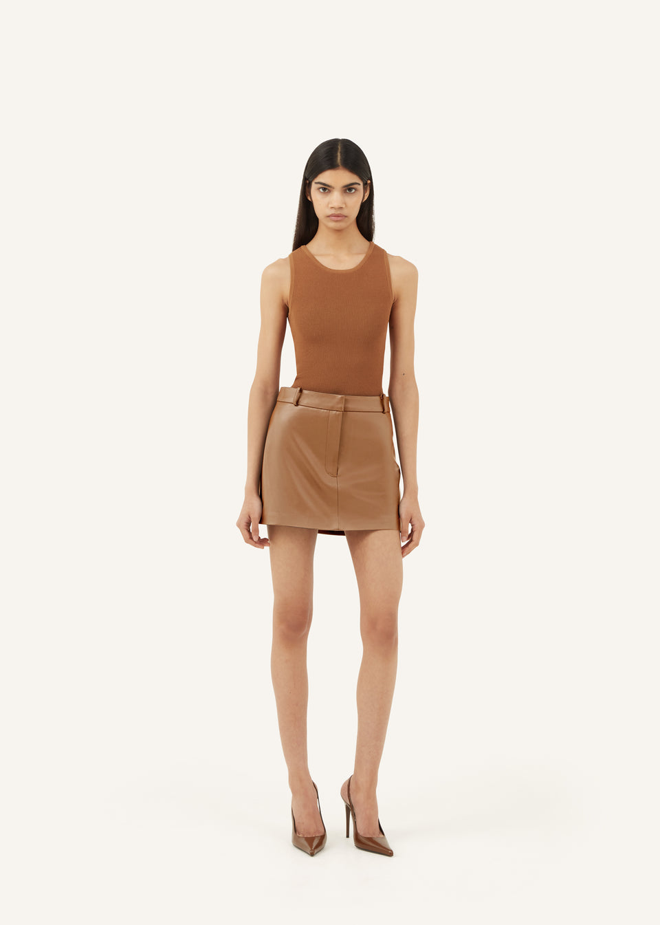 Leather Mini Skirt in Tan