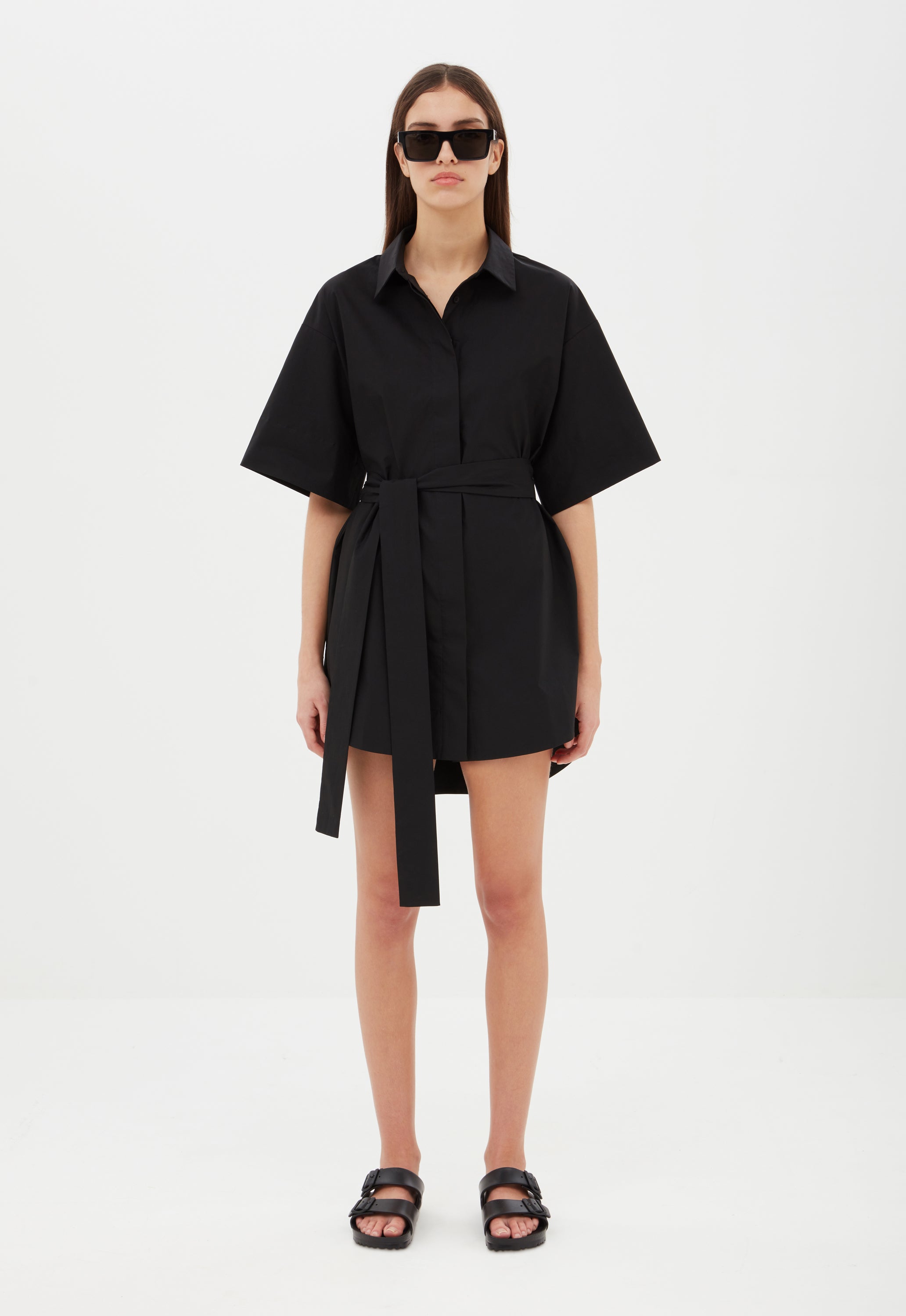 Aexae, Cotton Kimono Mini Dress, Black